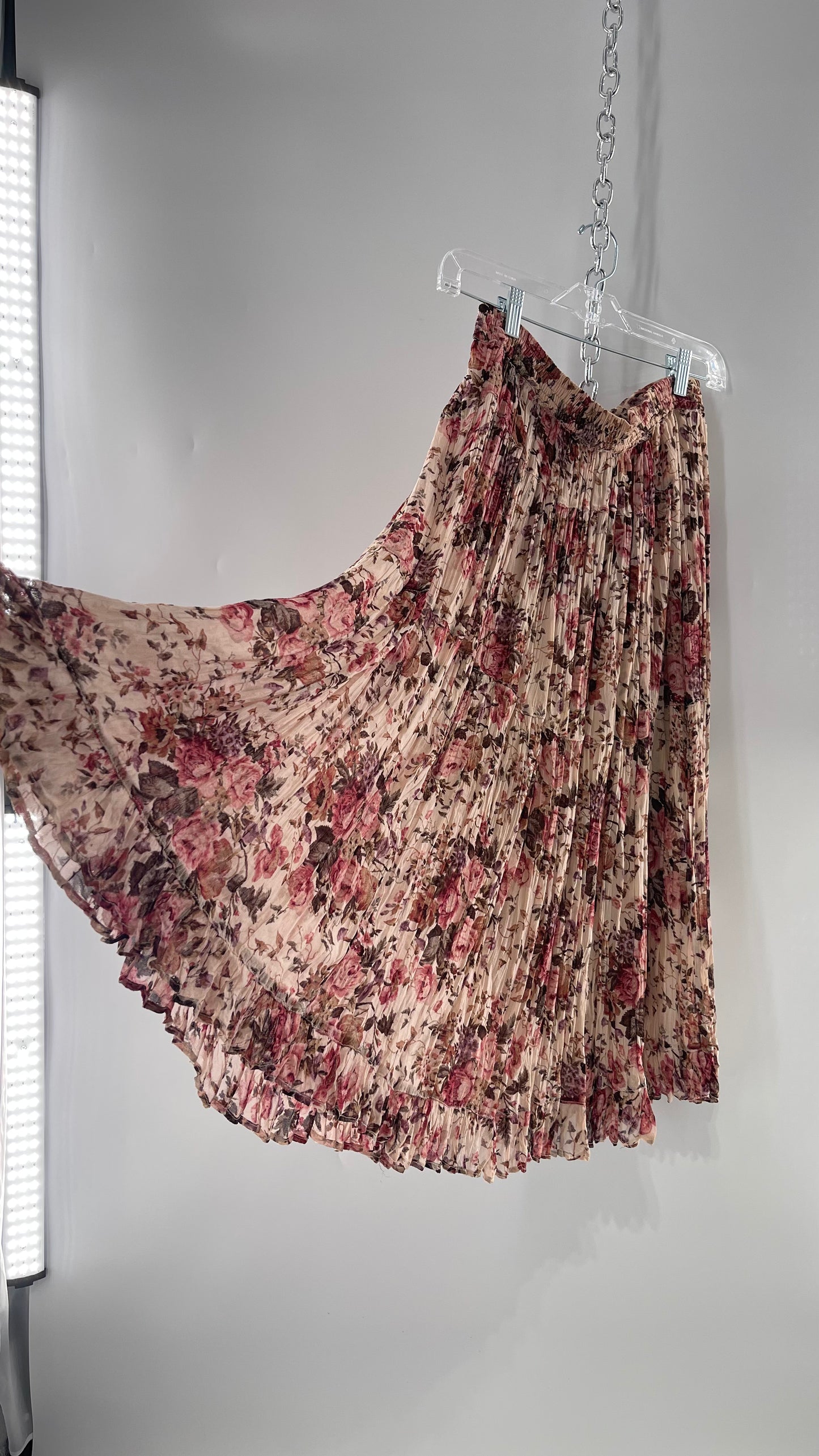 Vintage Hand Made Romantic Pink Floral Skirt (L)