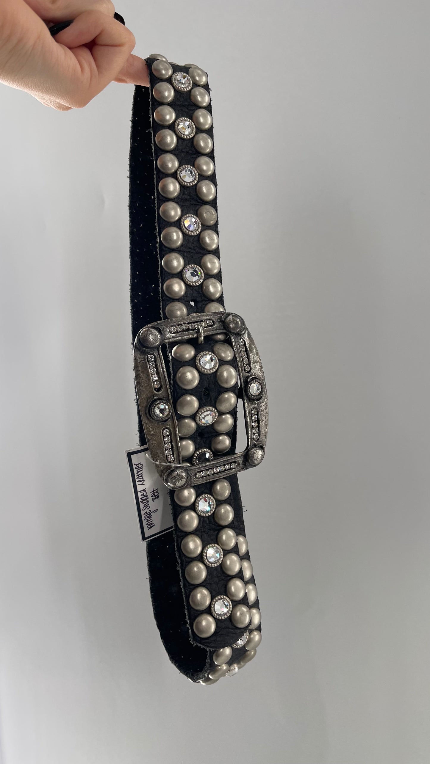 Vintage NEW Swarovski Crystal Iconic Cowboy Belt with Studded Leather Detailing (Small)