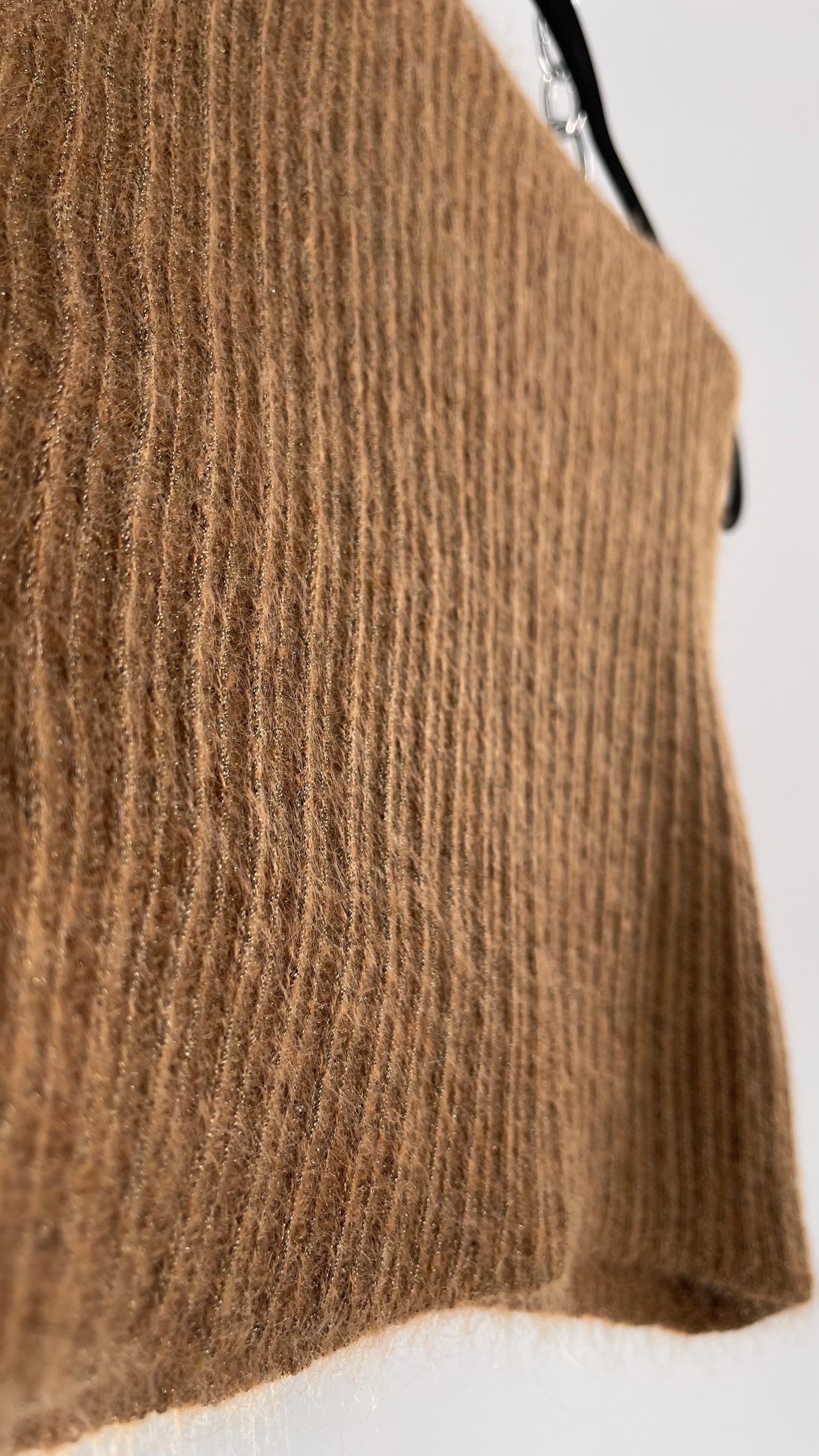 Vintage Anne Klein 42% Mohair Tan Knit Tank with Gold Tinsel (Large)