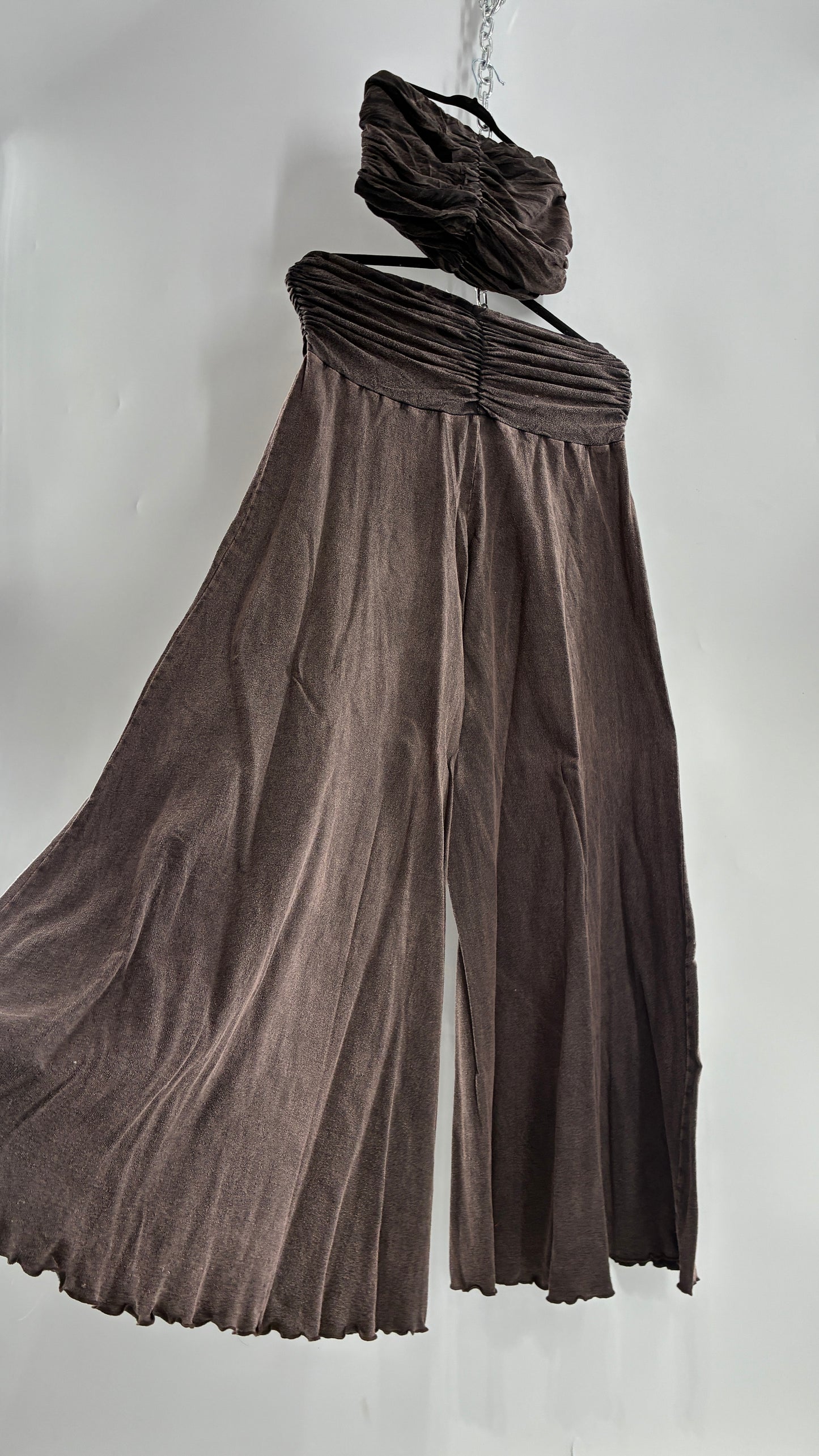Free People Acid Wash Style Ruched Tube Top And Ultra Wide Leg Pant Set with Tags Attached (L)