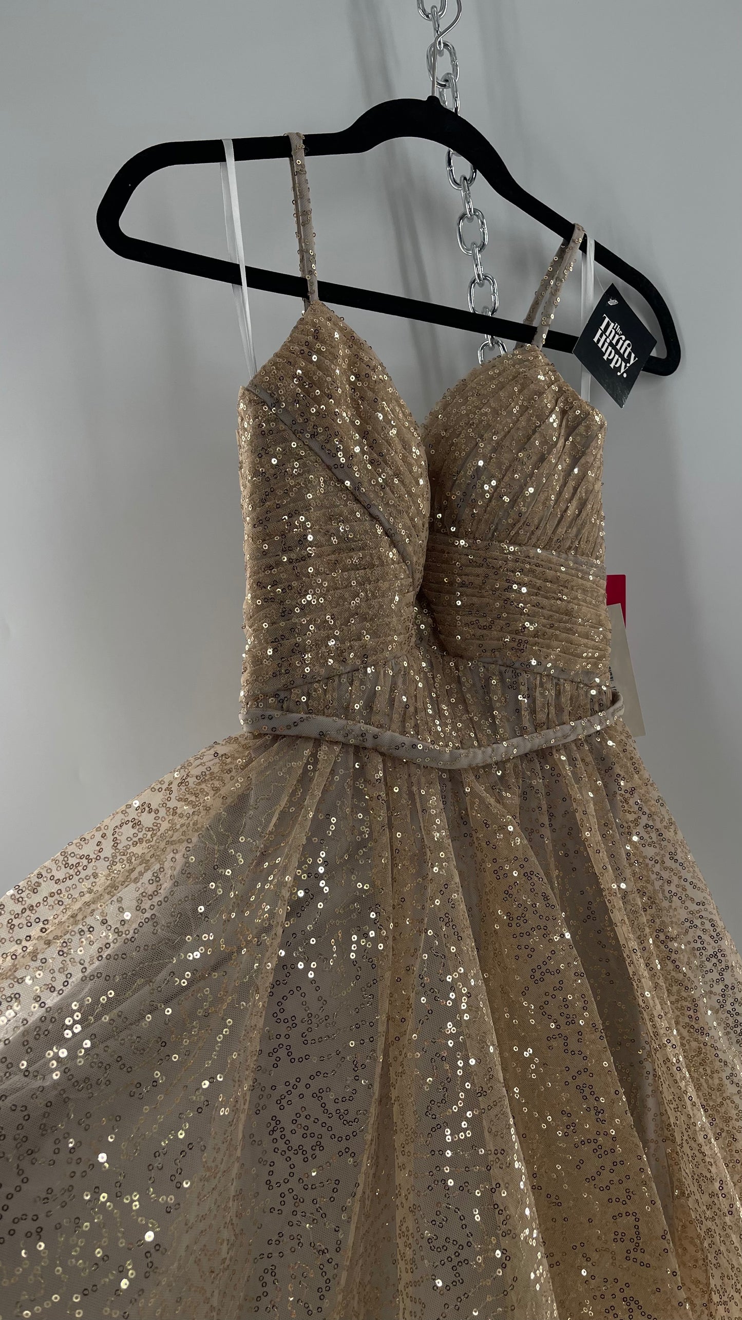 Terani Couture 1922H0420 Sleeveless Gold Sequin Tutu Dress with Ruched Corset Body (0)