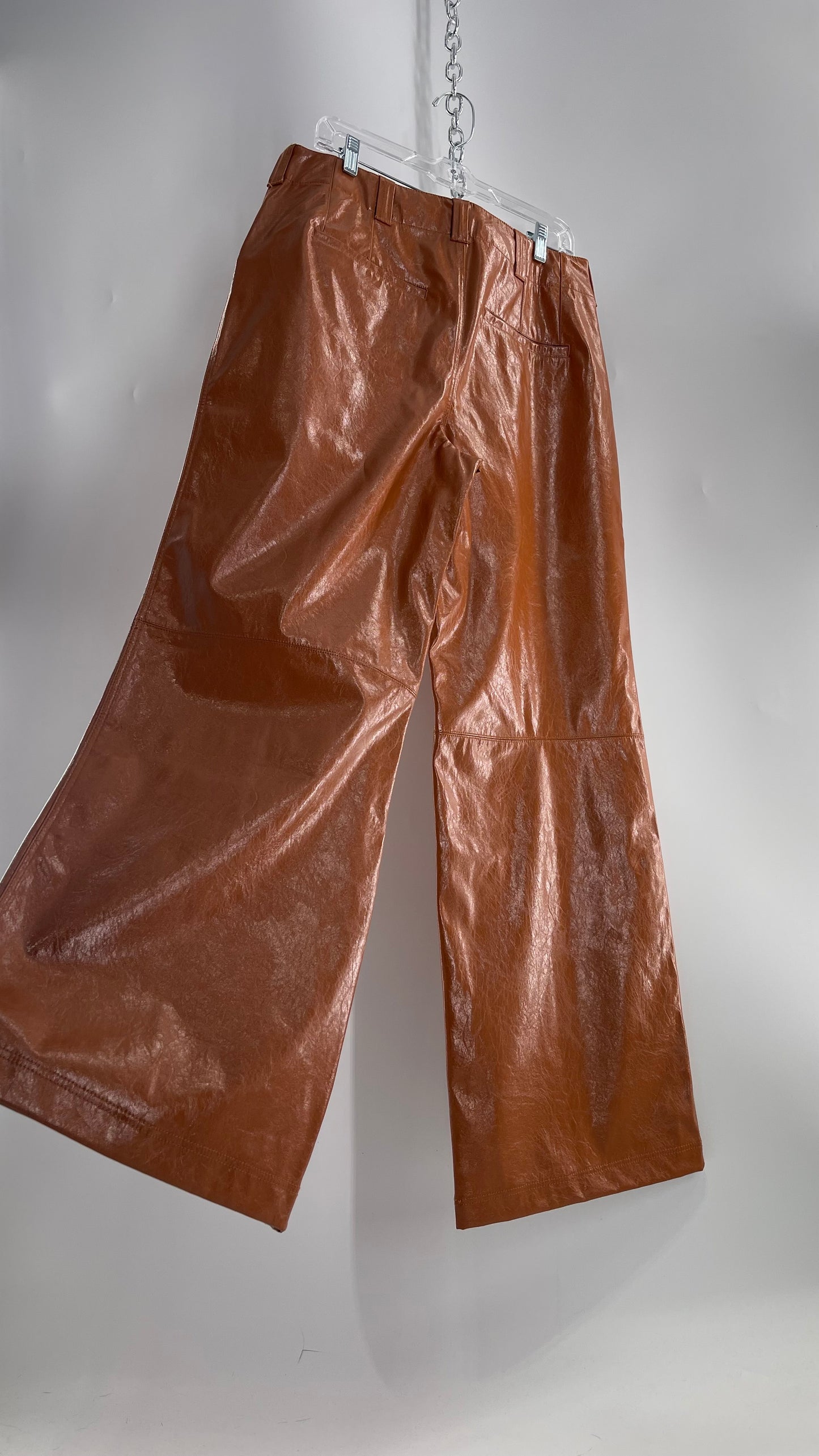 Free People Star Cross Lovers Cognac Brown Vegan Faux Leather Wide Leg Baggy Trouser(12)