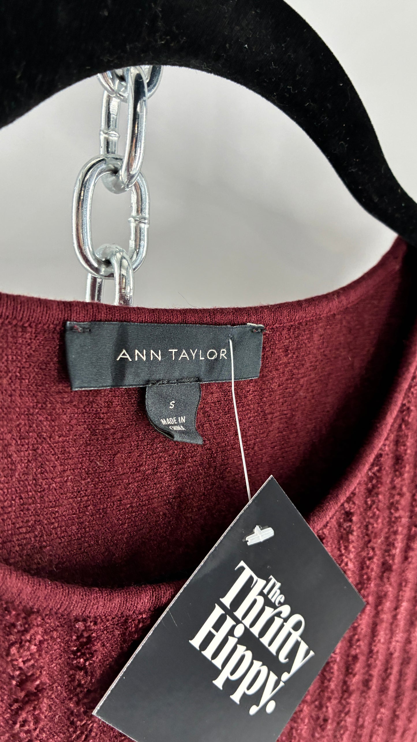 ANN TAYLOR Heavy Knit Burgundy Peplum Top (Small)