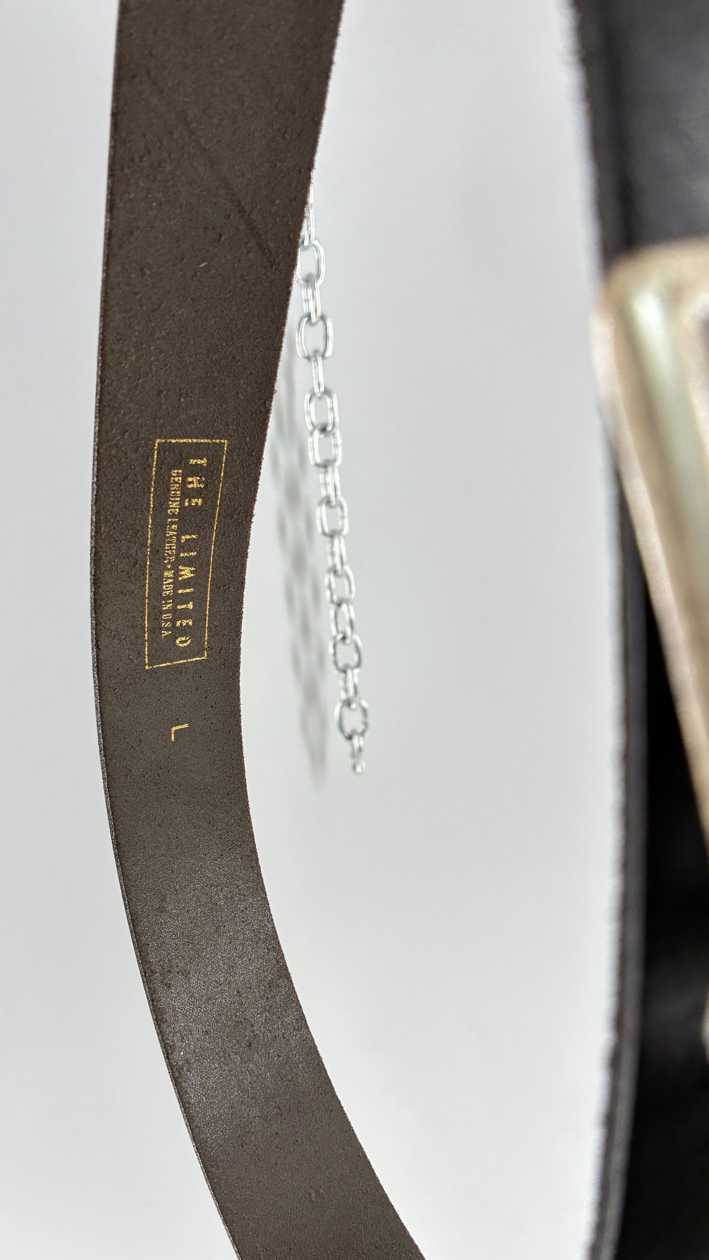 Vintage THE LIMITED Black Leather Belt with Heavy Metal Buckle (Large)