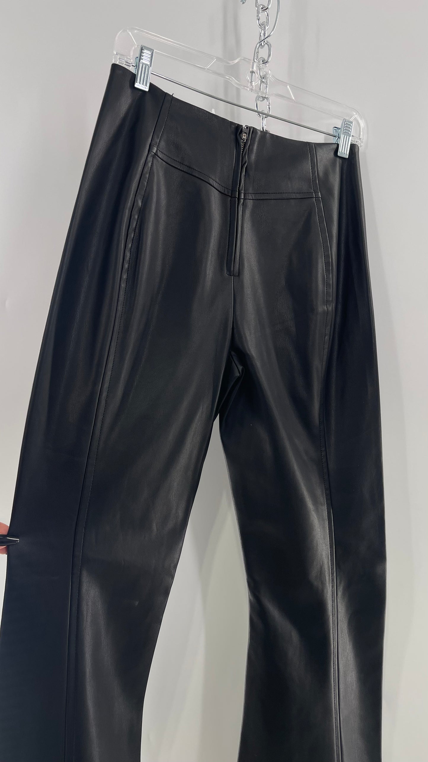 Free People Black Vegan Leather Kick Flares (28)