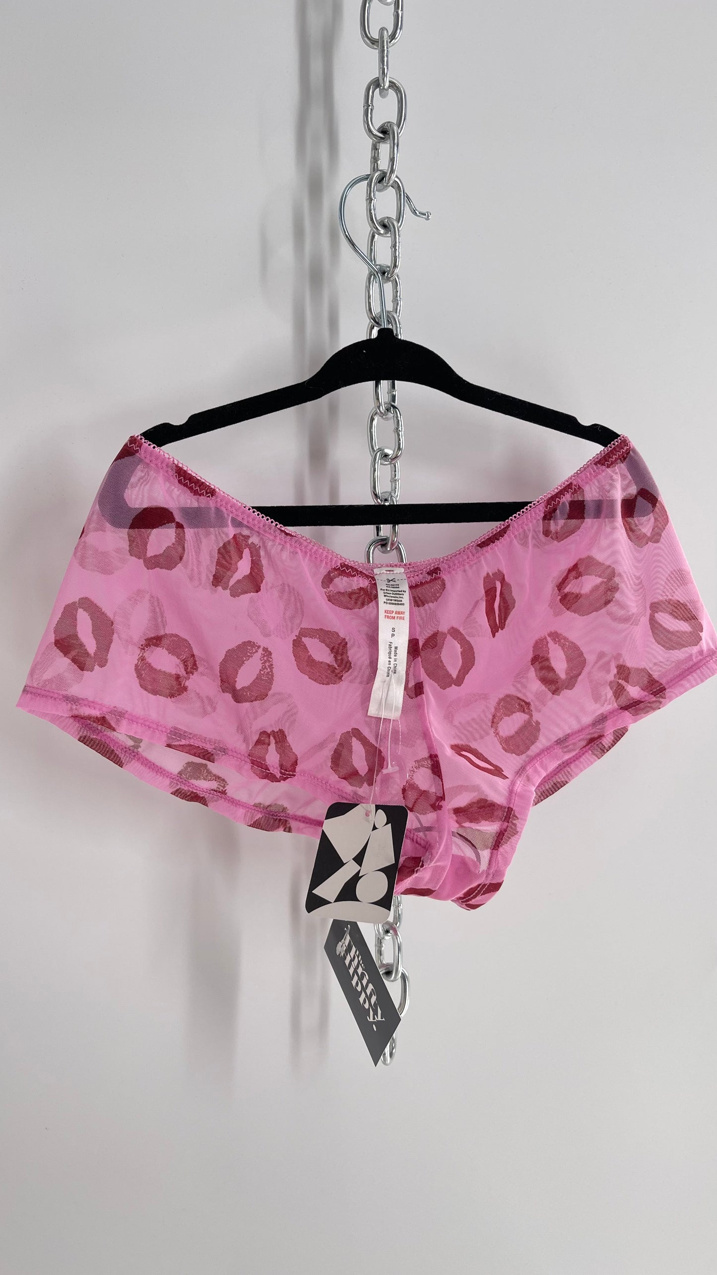Urban Outfitters Pink Mesh Kiss Graphic Cheeky Panty with Tags Attached (Small)