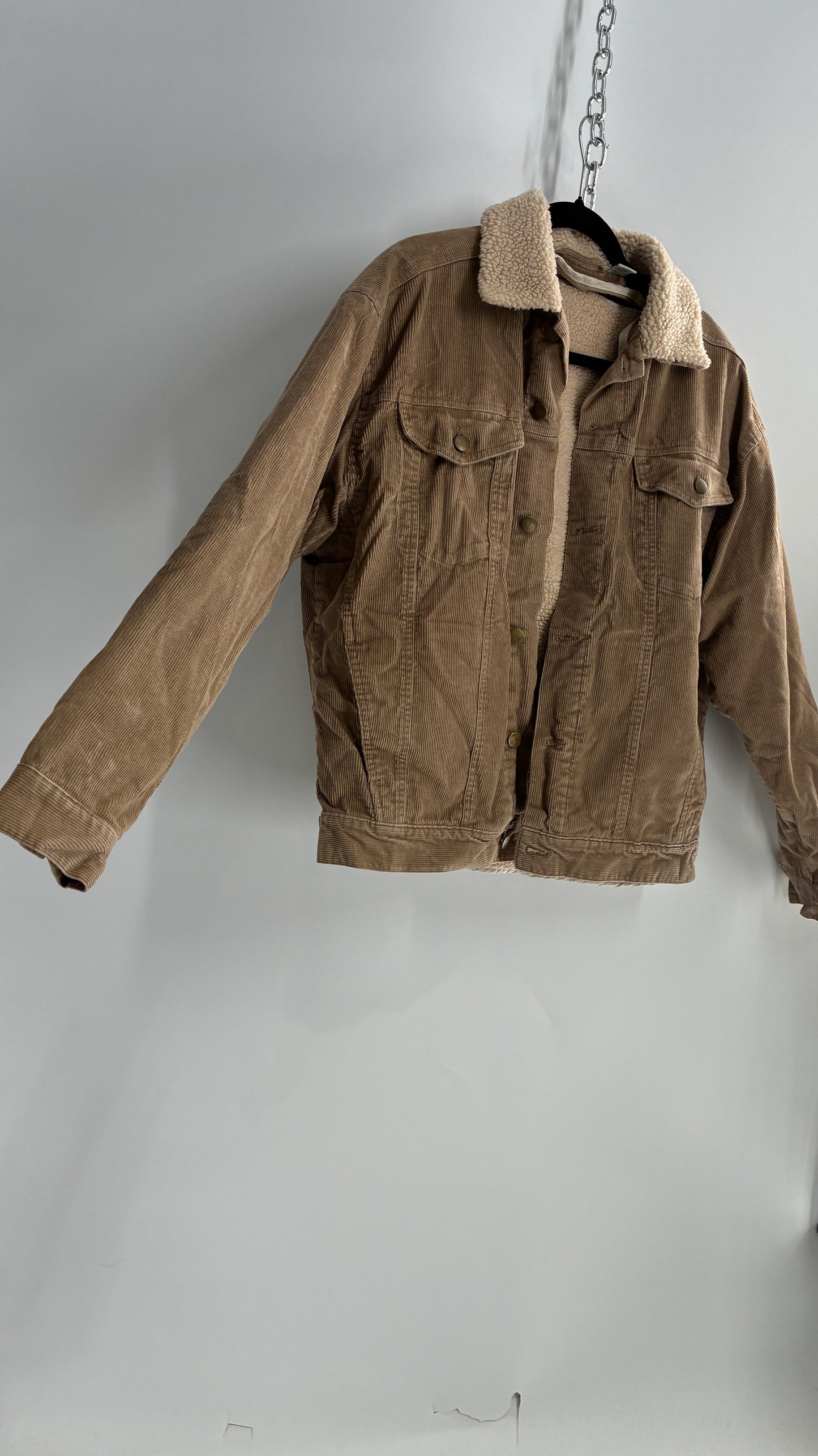 Vintage Brown Corduroy Jacket with Sherpa Lining and Collar (Adult S)