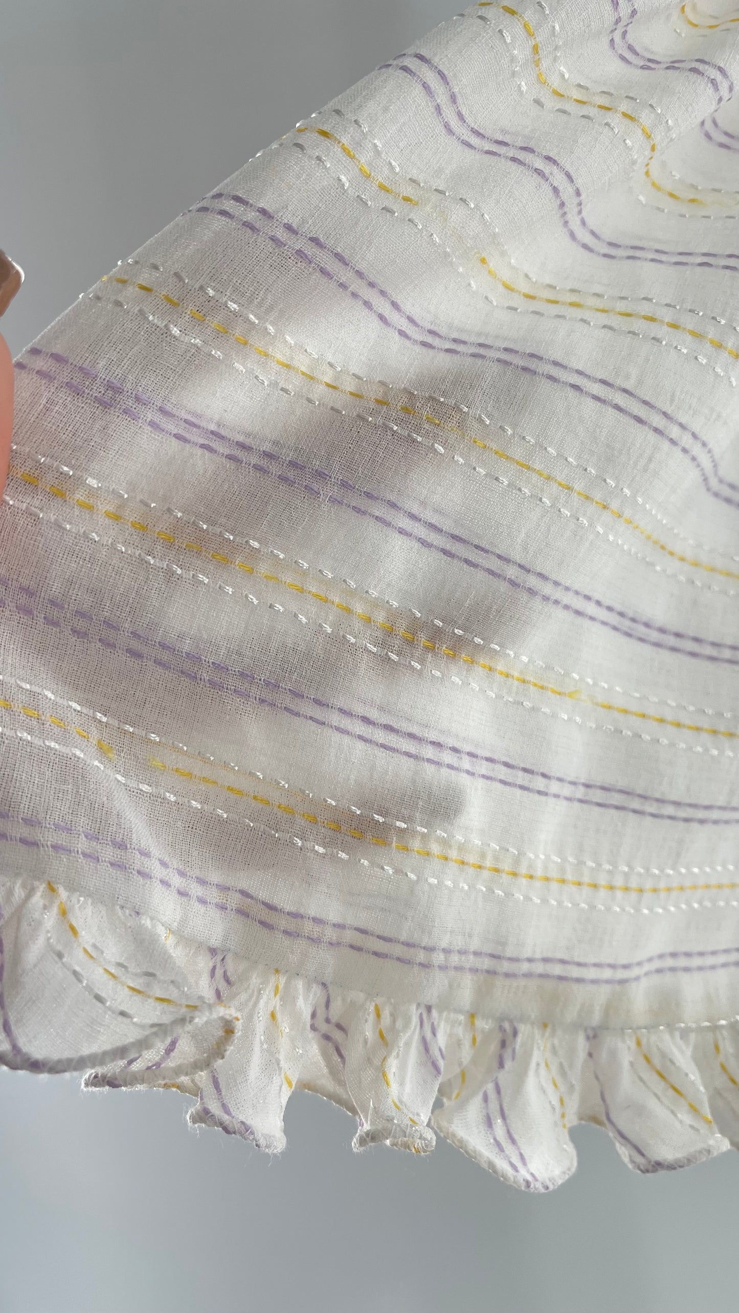 Vintage Sheer Babydoll Short with Embroidered Needle Point Stripes and Ruffled Hem (S)”