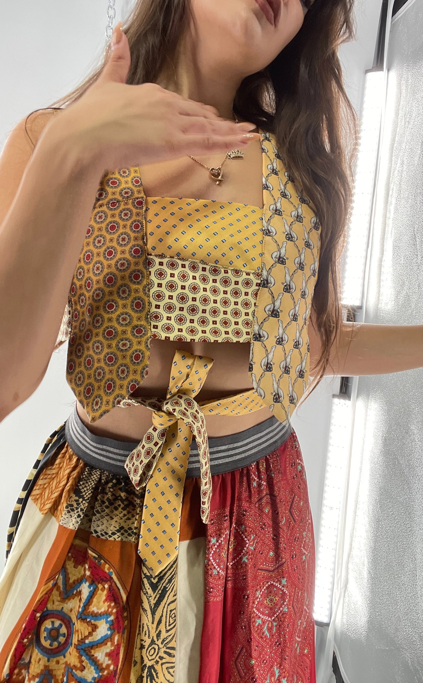 CUSTOM Handmade Yellow “All Tied Up” Cropped Blouse (One Size)