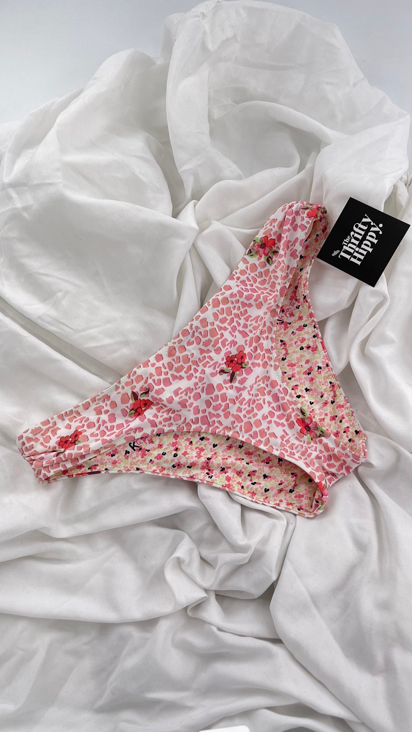 K ti per te Reversible Pink Floral Animal Print Swim Bottoms (Large)