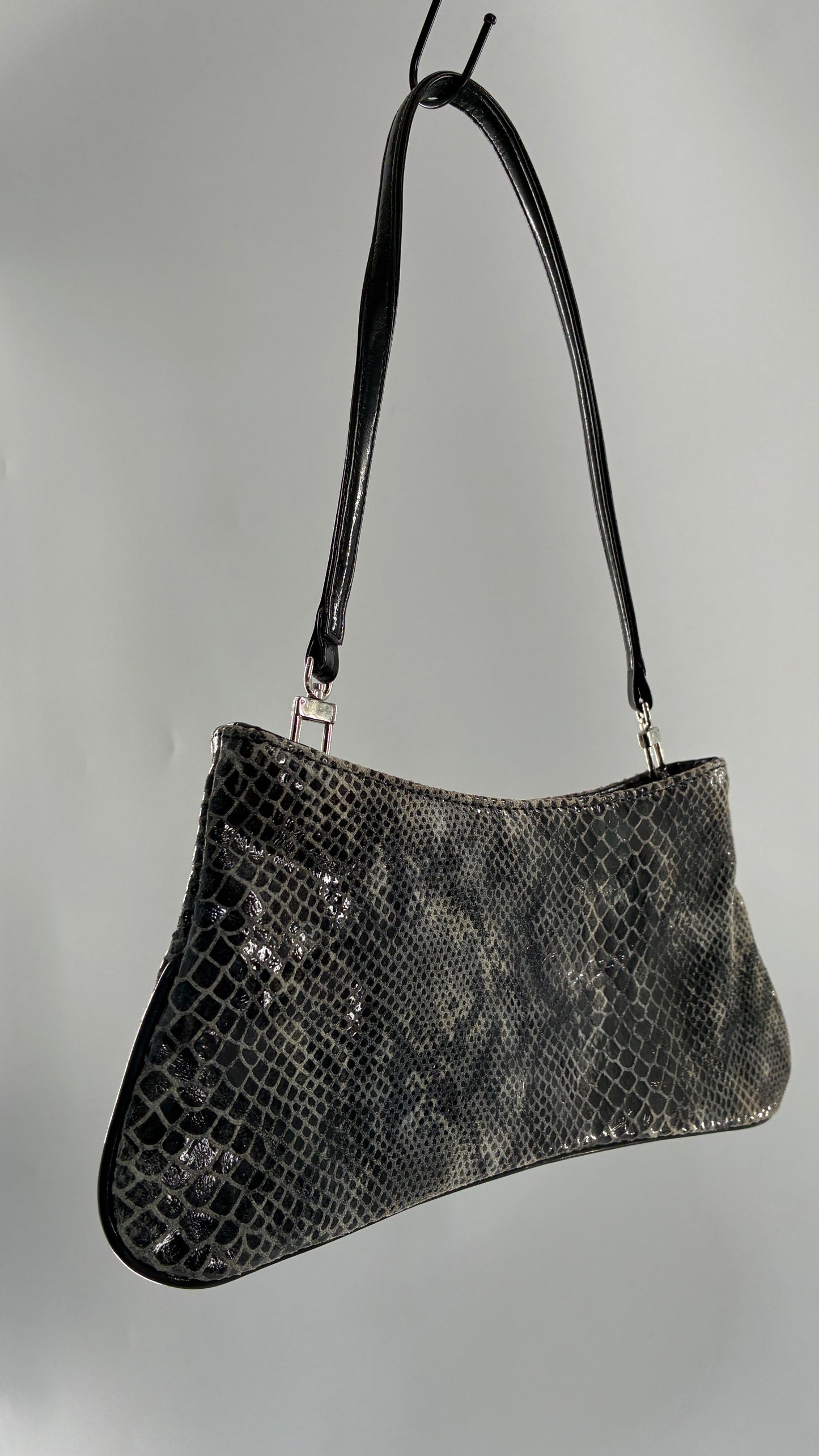 Vintage 1990s BAIKAL Grey Black Snakeskin Shoulder Purse
