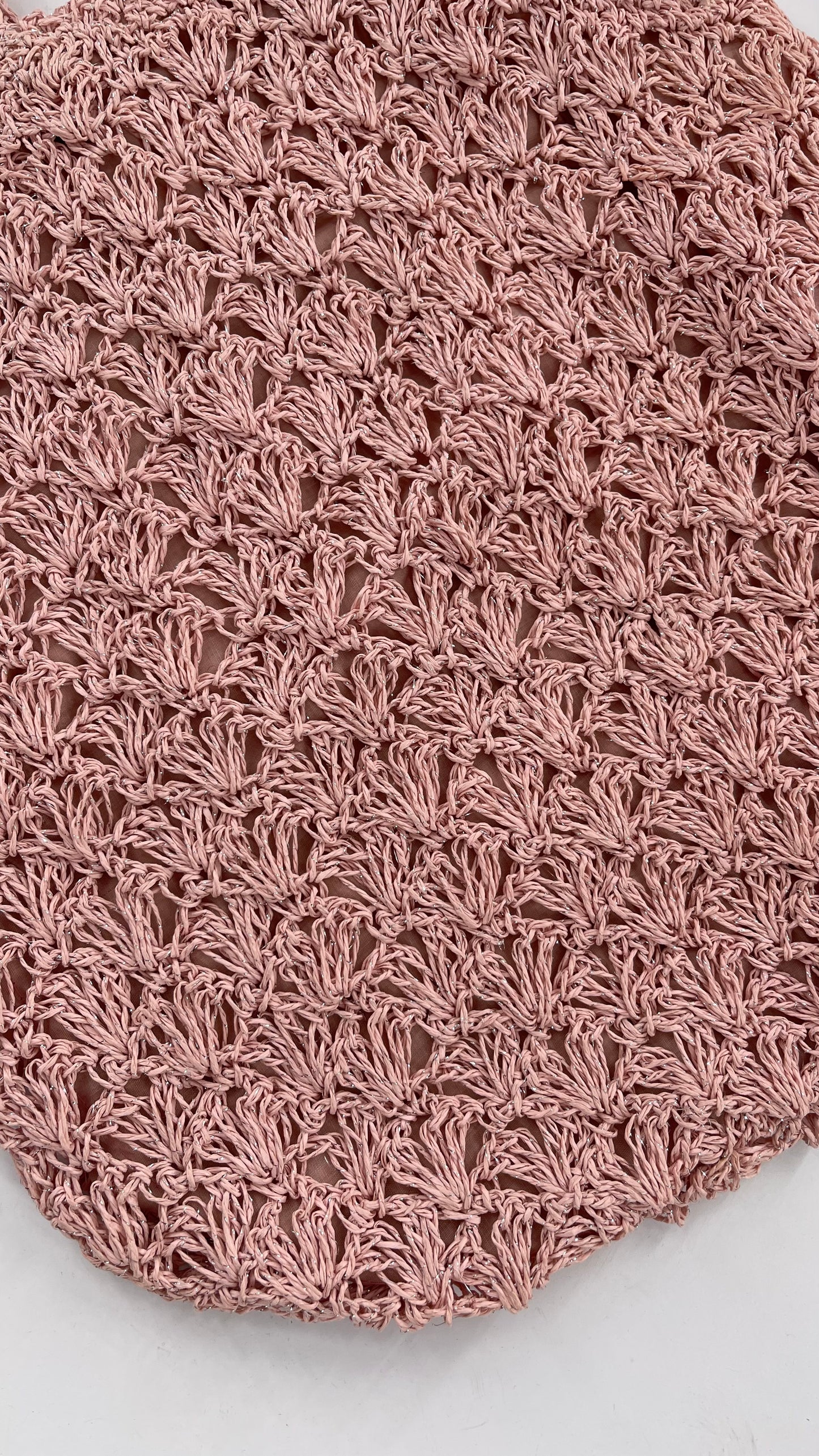 Urban Outfitters Baby Pink Straw Tote Bag with Silver Tinsel