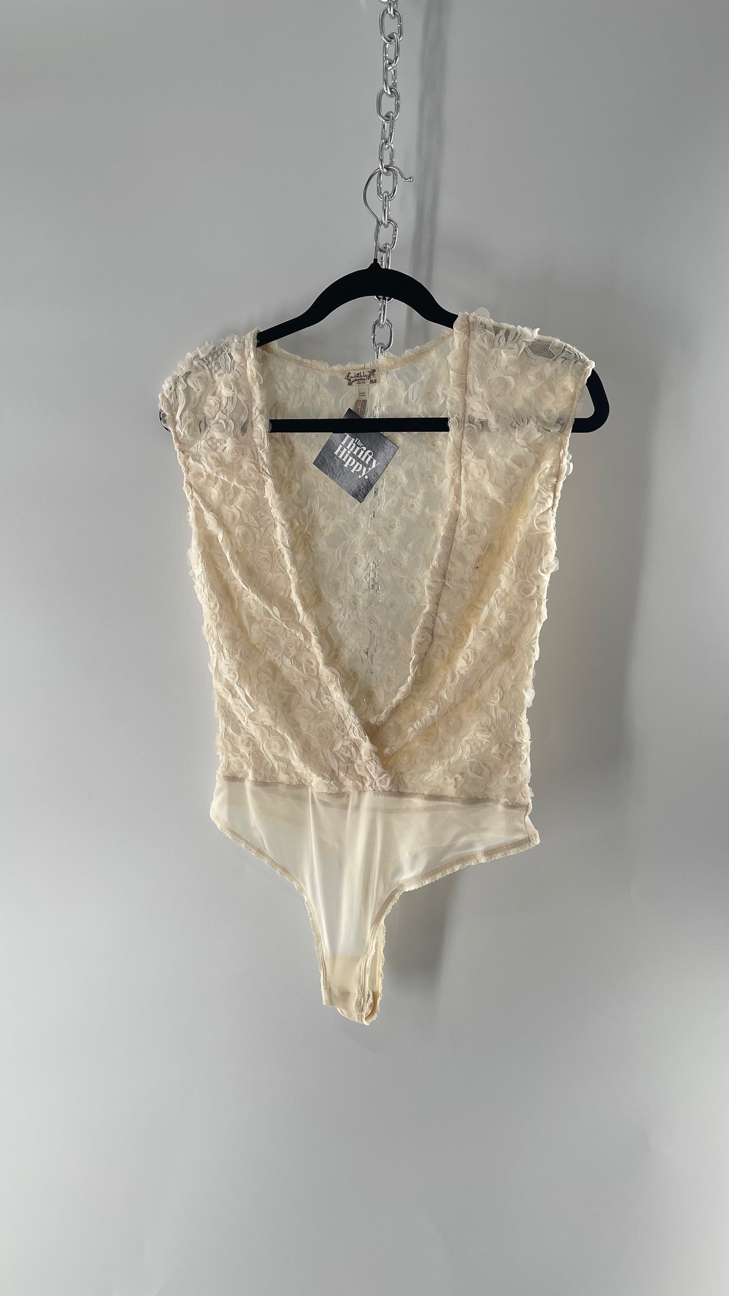 Intimately Free People White Shirt Sleeve Rosette Bodysuit (Small)