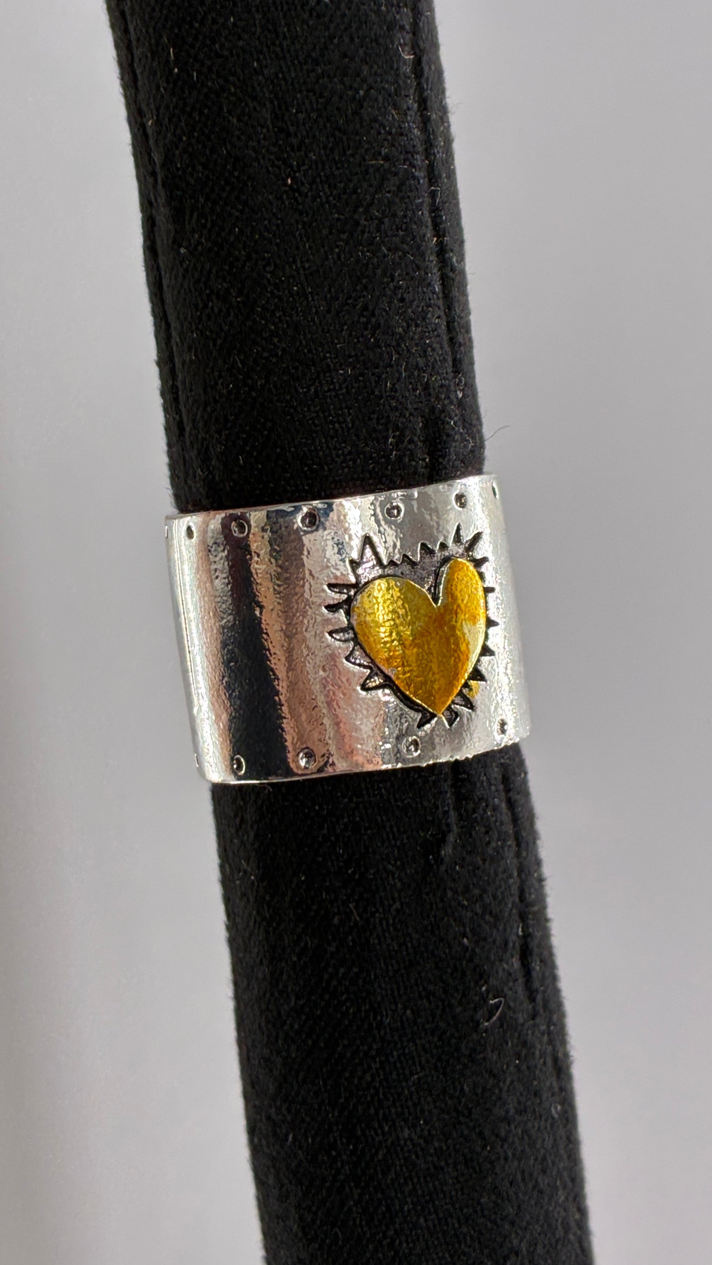Silver Hardware Cuff Ring with Engraved Heart