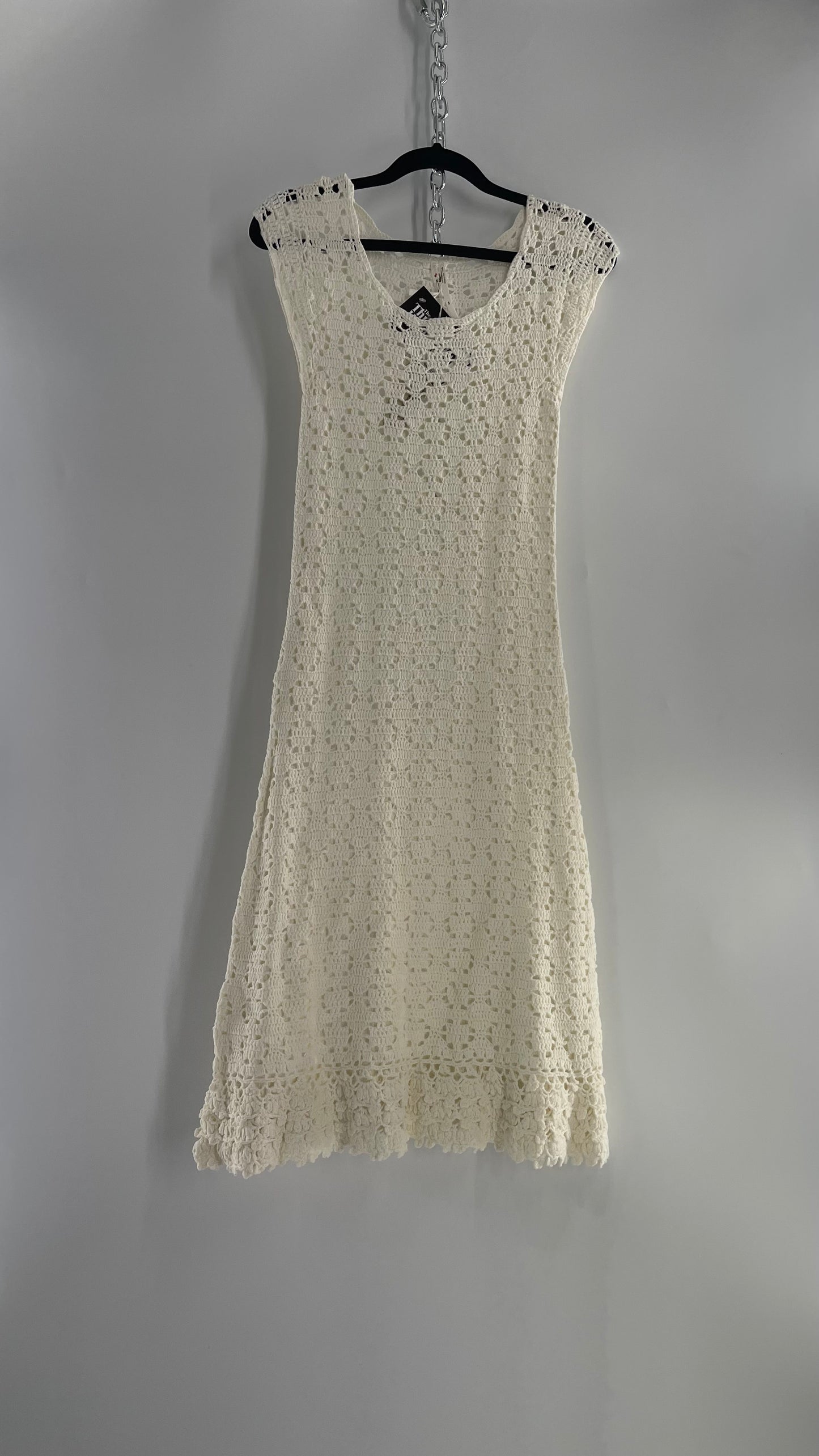 Anthropologie White Crochet Knit MIDI Dress with Tags Attached
