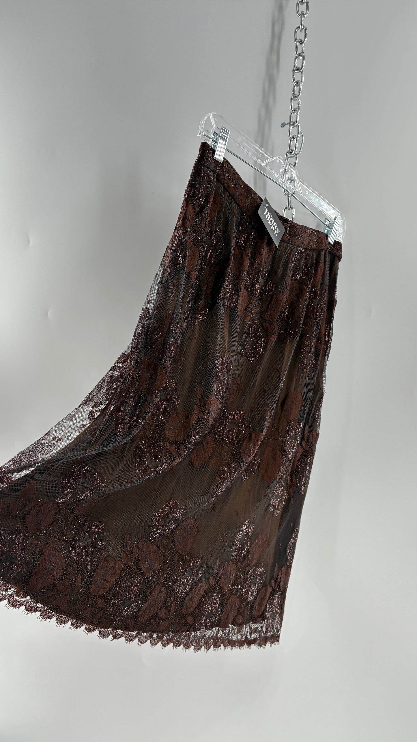 Vintage Brown Bronze Metallic Lace Skirt (S/M)
