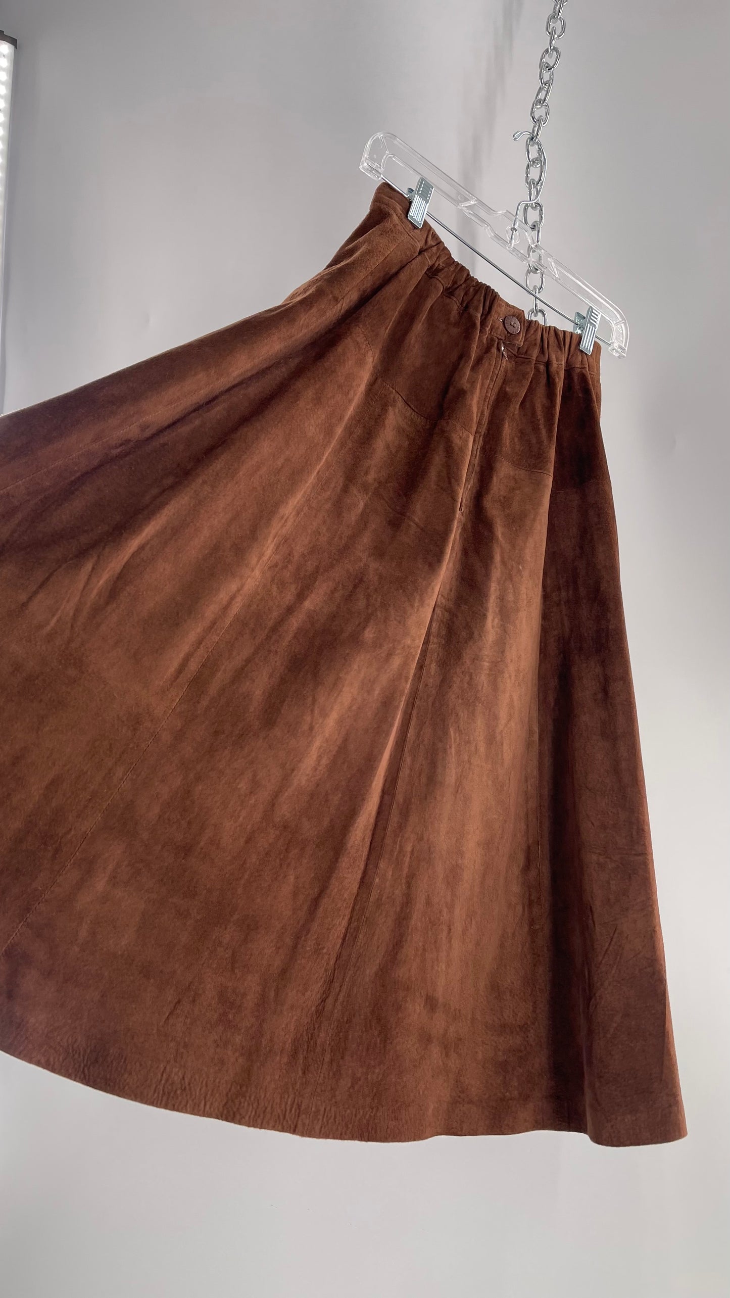 Vintage Imported Leather FIRENZE Santa Barbara Saks Fifth Avenue Brown Suede Leather Skirt (Medium)