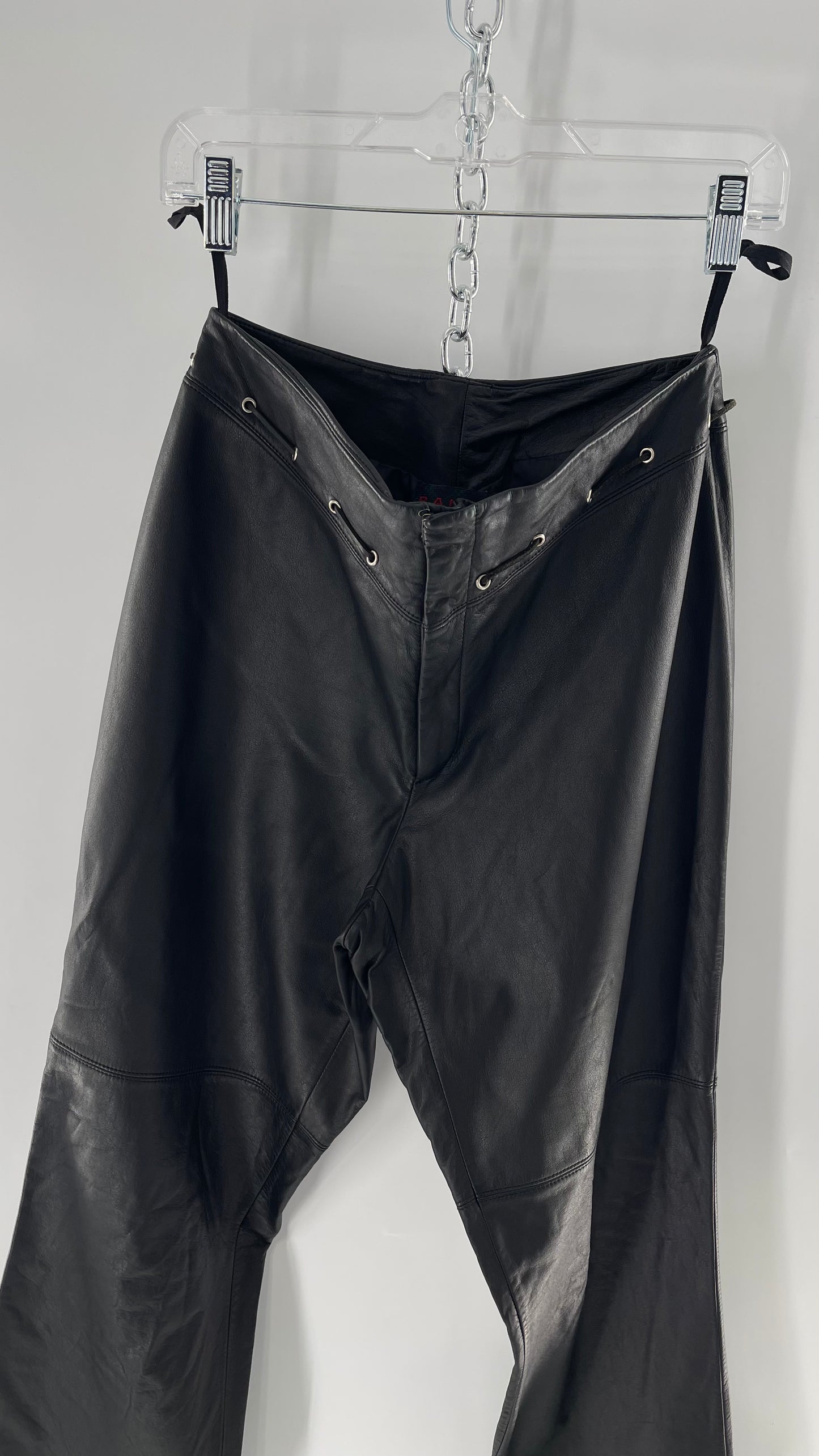 Vintage 90s RALPH Ralph Lauren Thin Leather Pants with Thread Through Grommet Detail on Waistline (4)