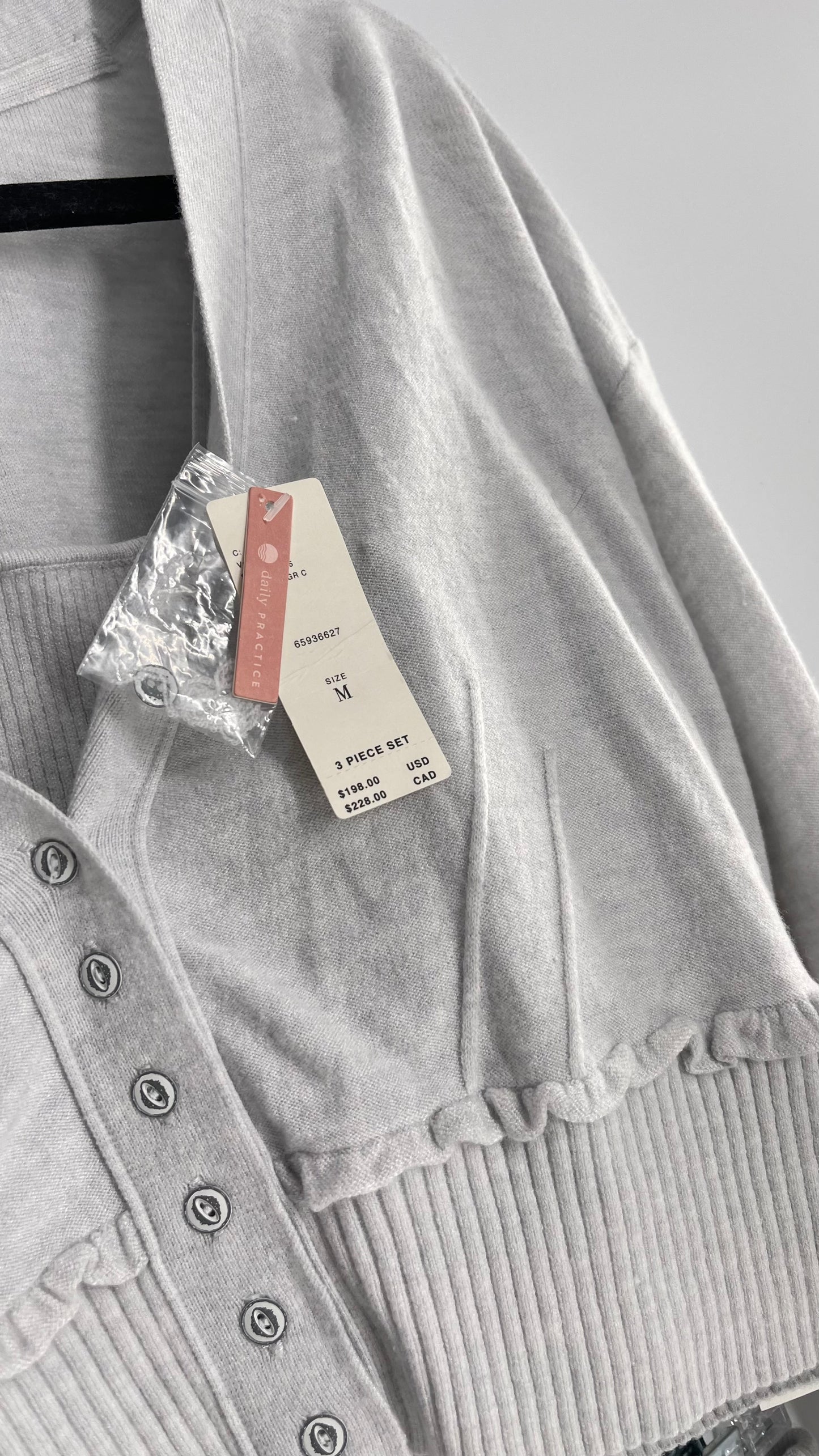 Daily Practice x Anthropologie 3-Piece Knit Loungewear Set: Button-front Tank, Cardigan and Skirt with Tags Attached (Medium)