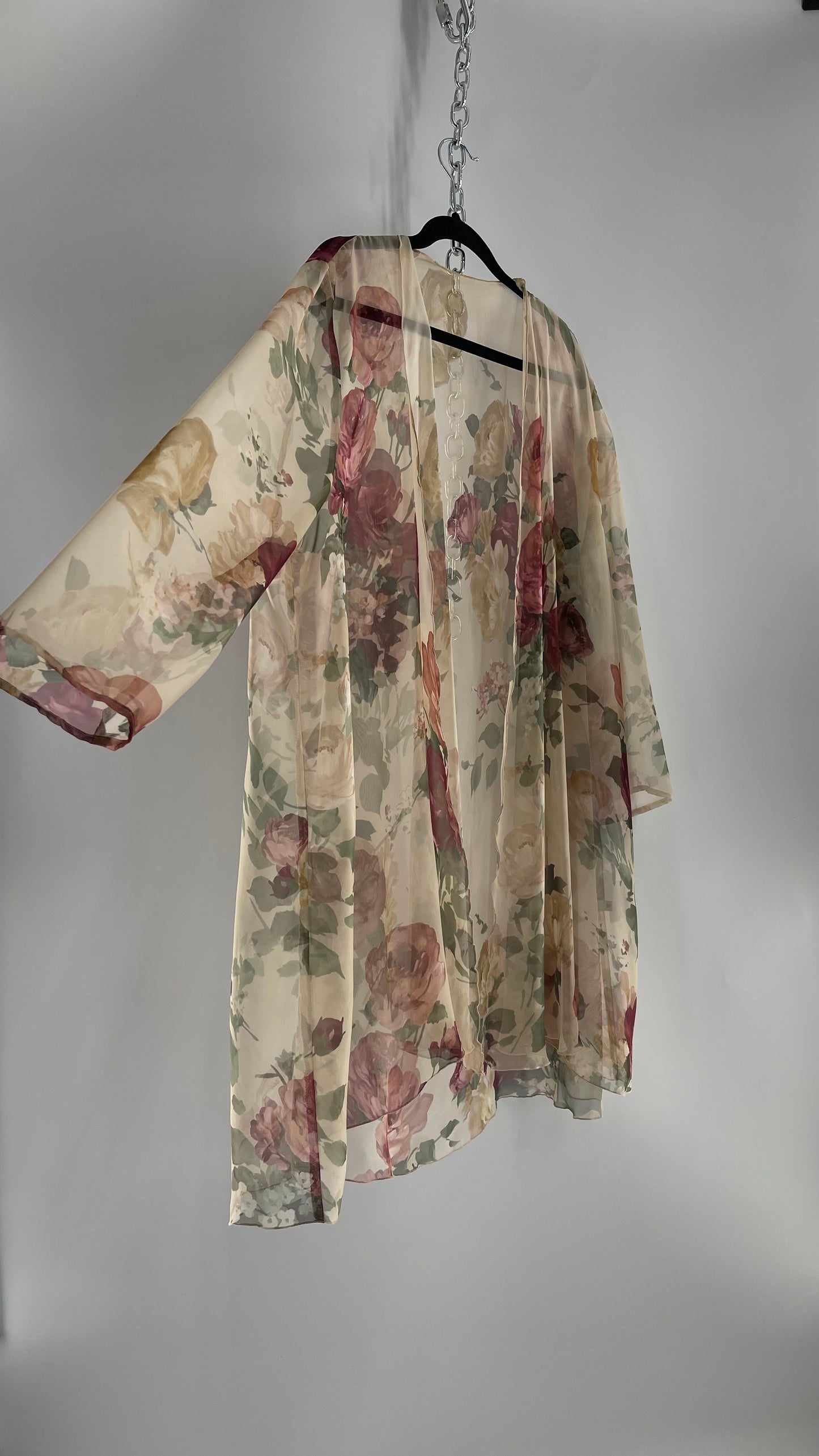 1990s Vintage Off White Muted Florals Dress + Cape Set (16)