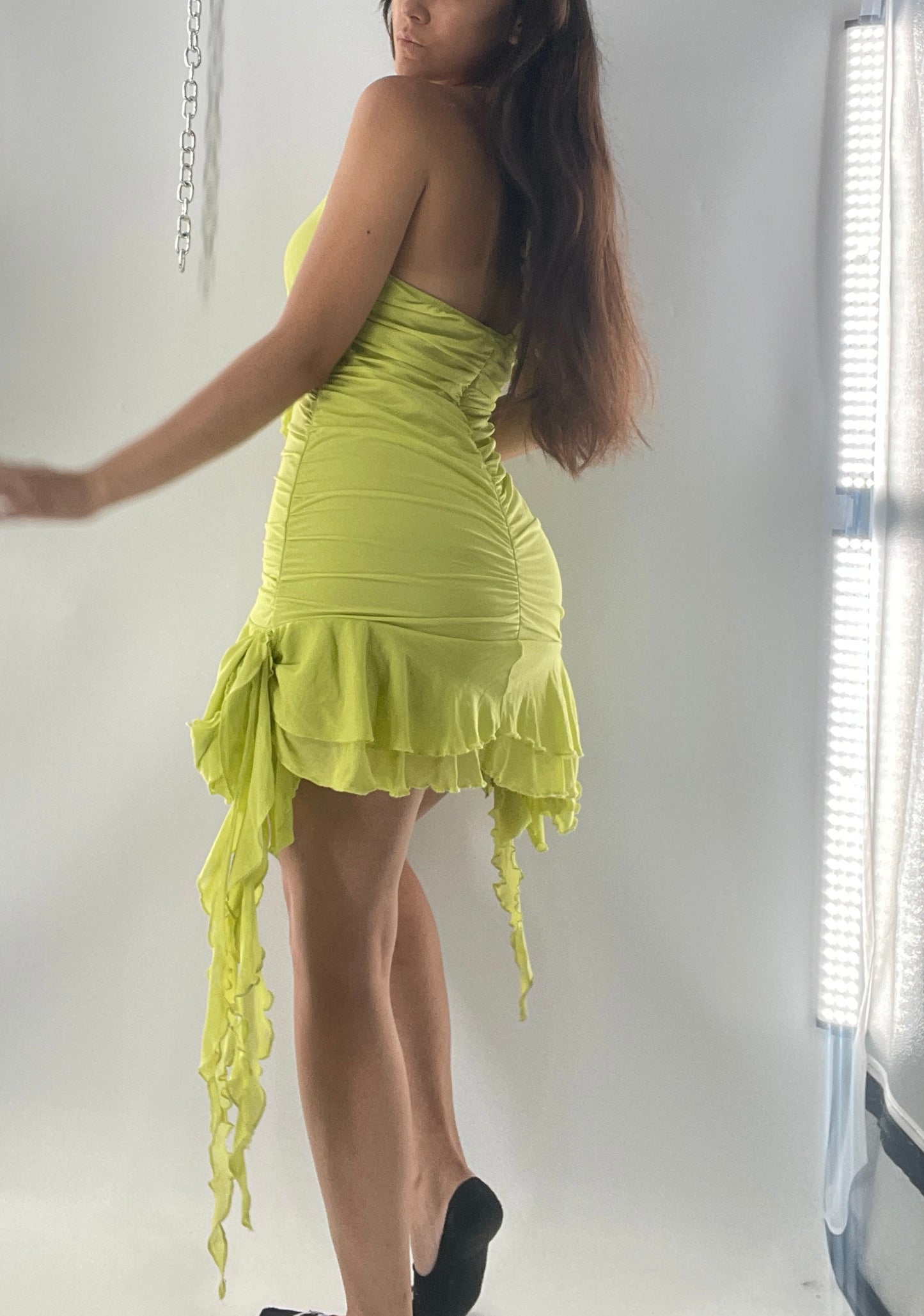 Neon Green Mesh Mini with Abstract Asymmetrical Strips (Large)