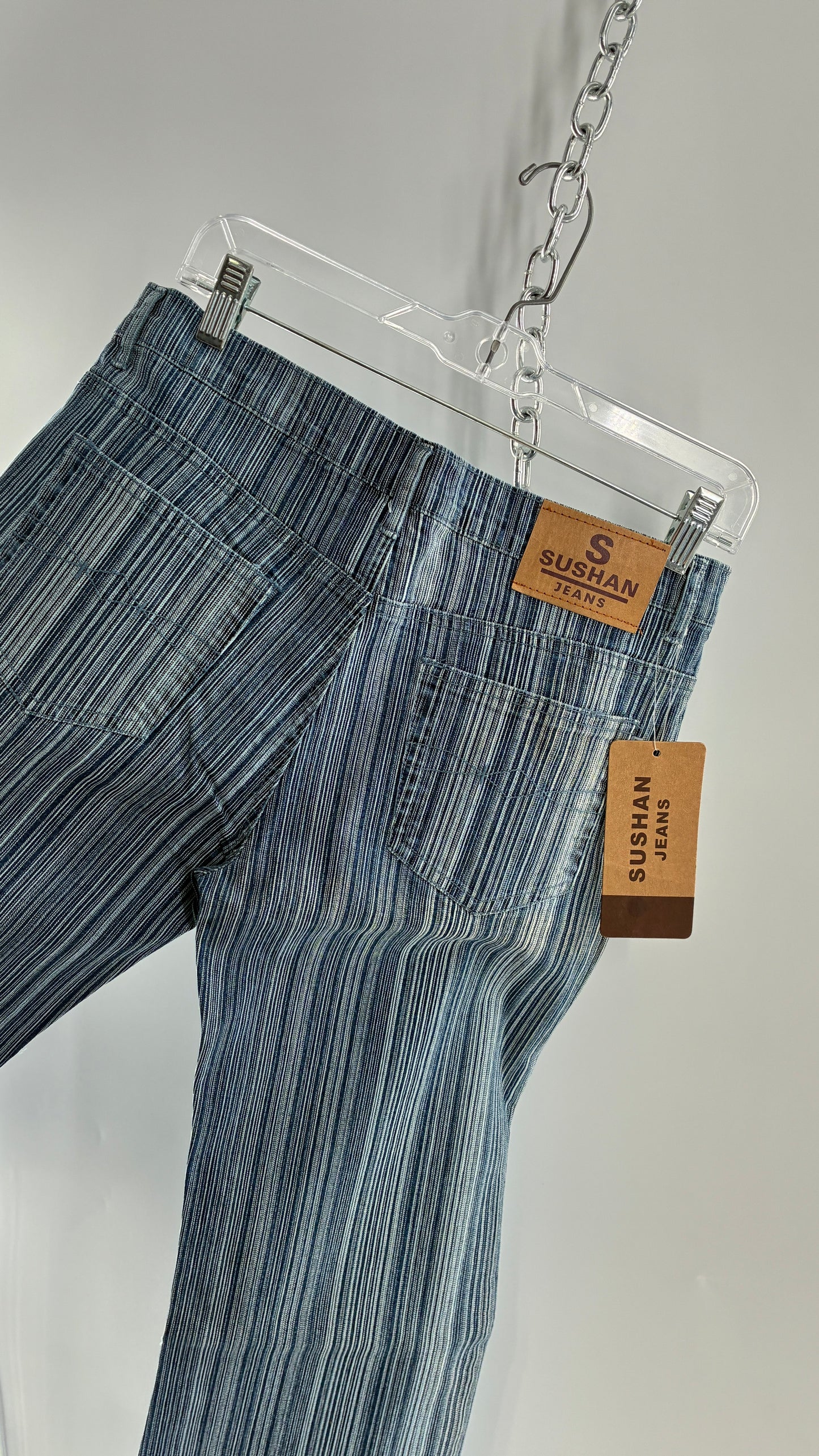 Deadstock Vintage SUSHAN Striped Denim Kickflares (XL)