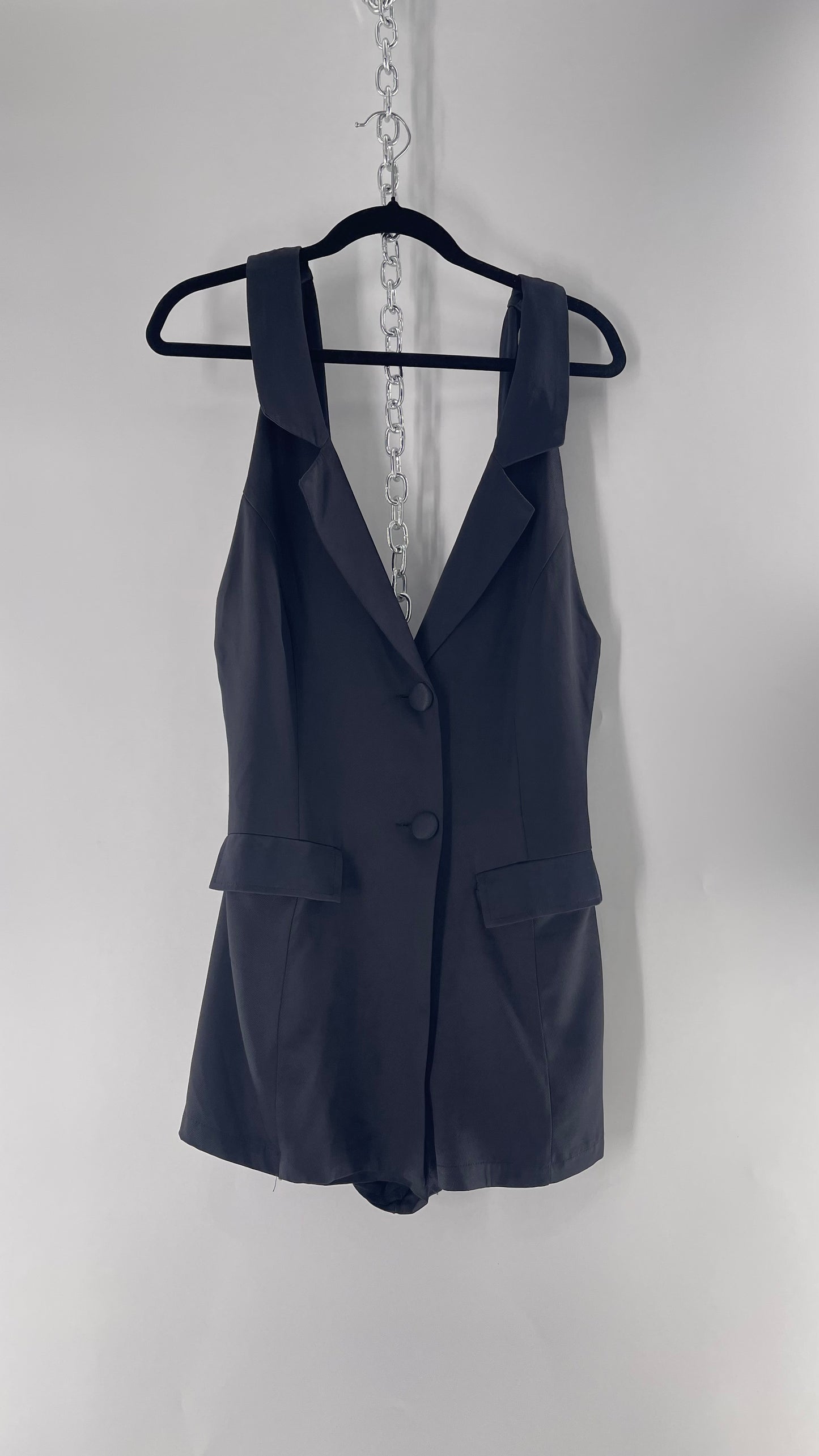 Free People Black Blazer Tuxedo Sleeveless Romper Jumpsuit (S)