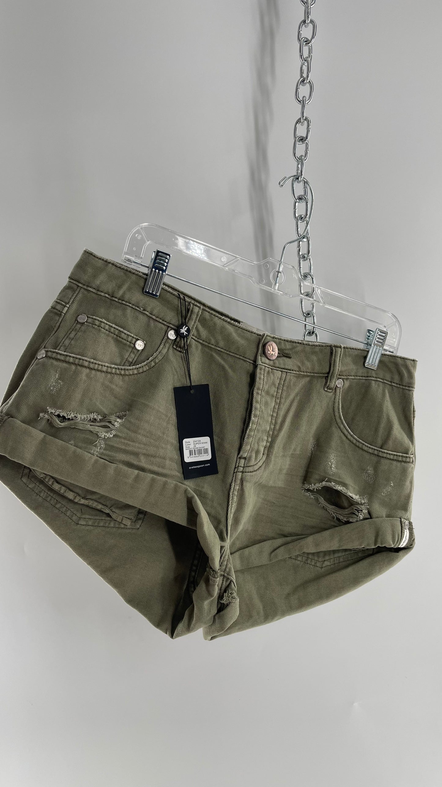 One Teaspoon SUPER KHAKI BANDITS LOW WAIST DENIM SHORTS with Tags Attached (29)