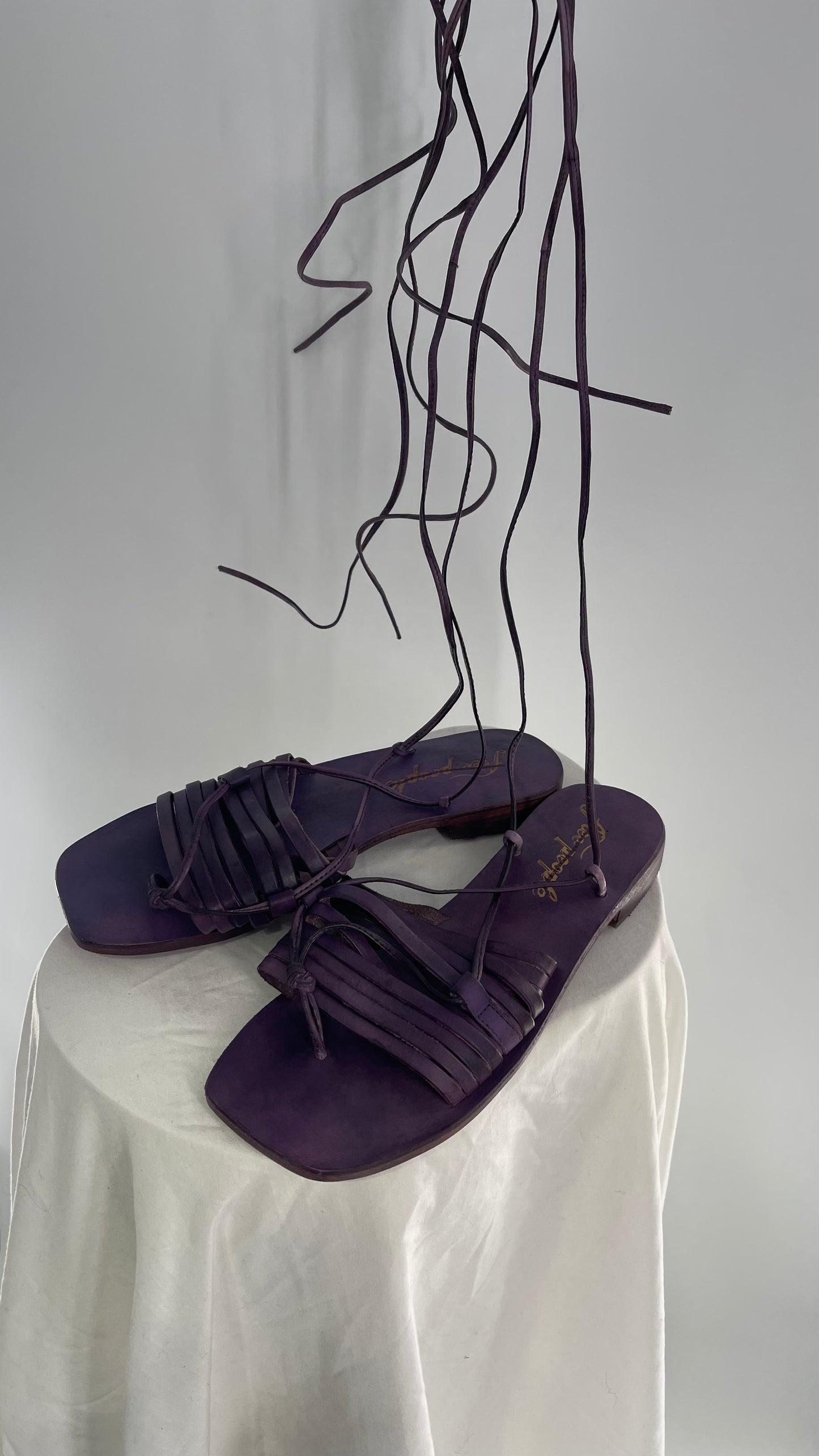 Free People Purple Cami Leather Wrap Around Gladiator Style Sandal (38)