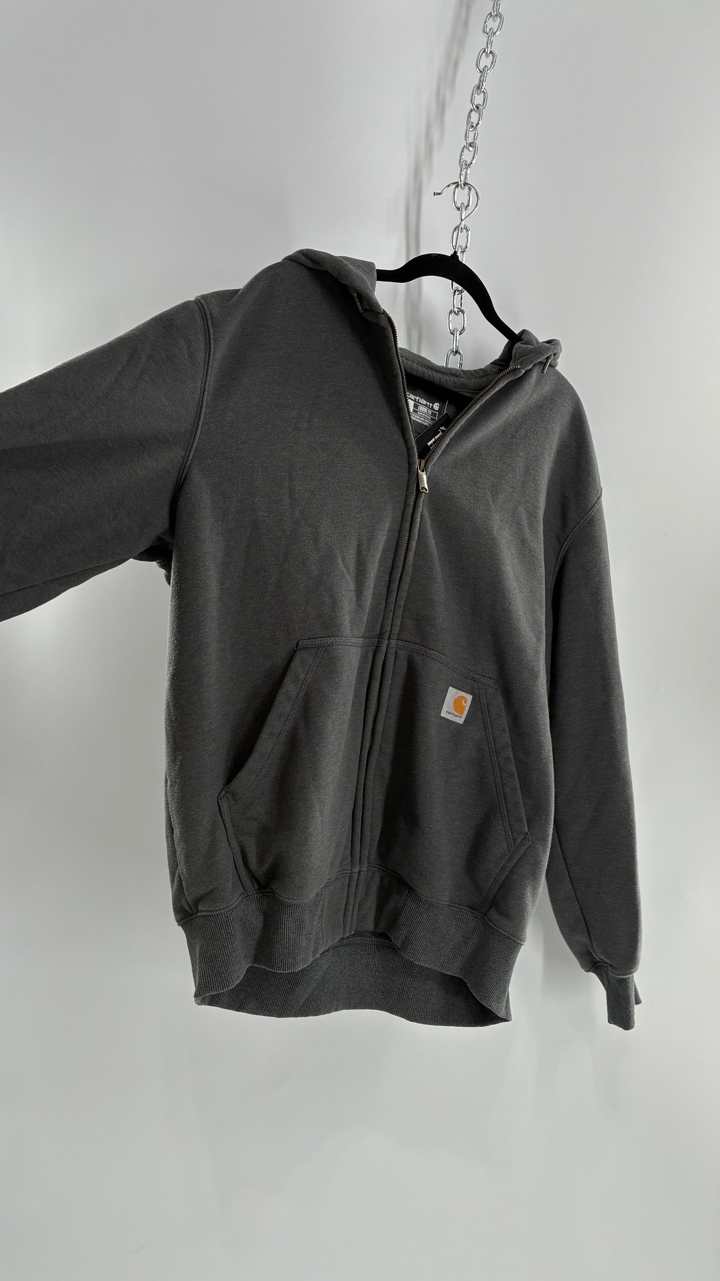CARHARTT Rain Defender Charcoal Grey Full Zip Heavy Knit Hoodie (Large)