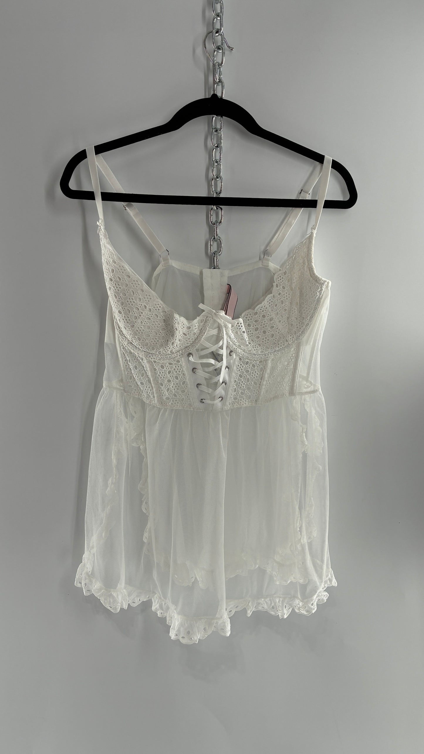 Vintage VICTORIA’S SECRET White Eyelet Lace Bustier with Mesh Skirt (XXL)