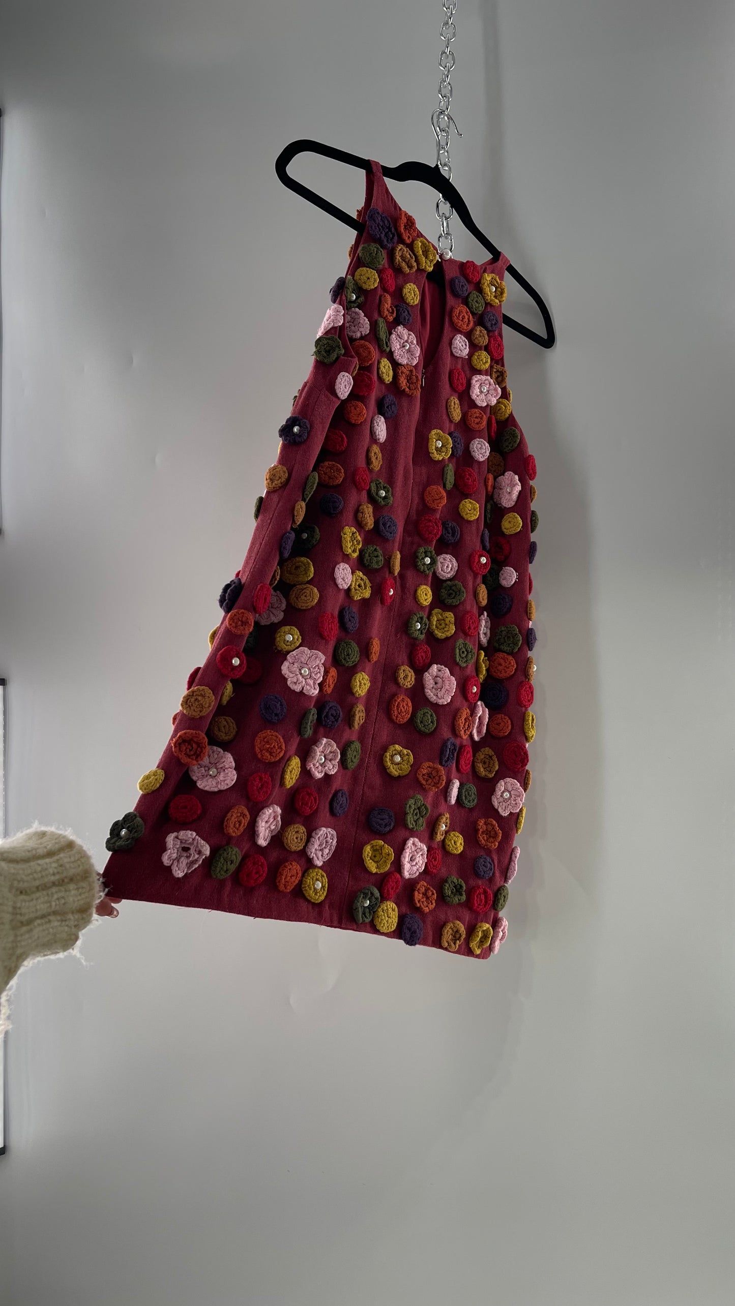 GUILD KALLOS Crochet Flower Appliqué Shift Dress (6)