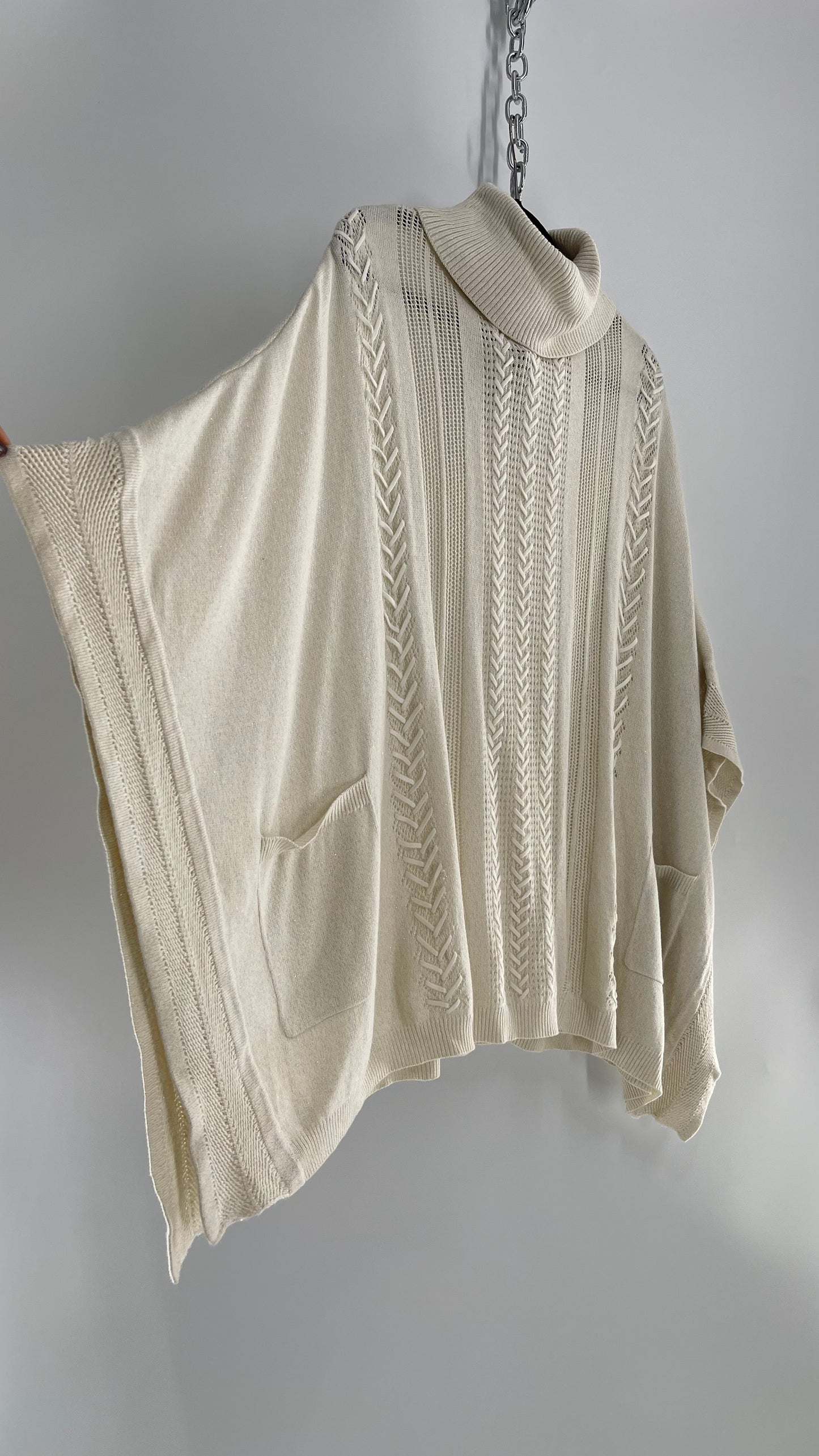 White House| Black Market Glittery Silver and Gold Tinsel Turtle Neck Sweater (L/XL)