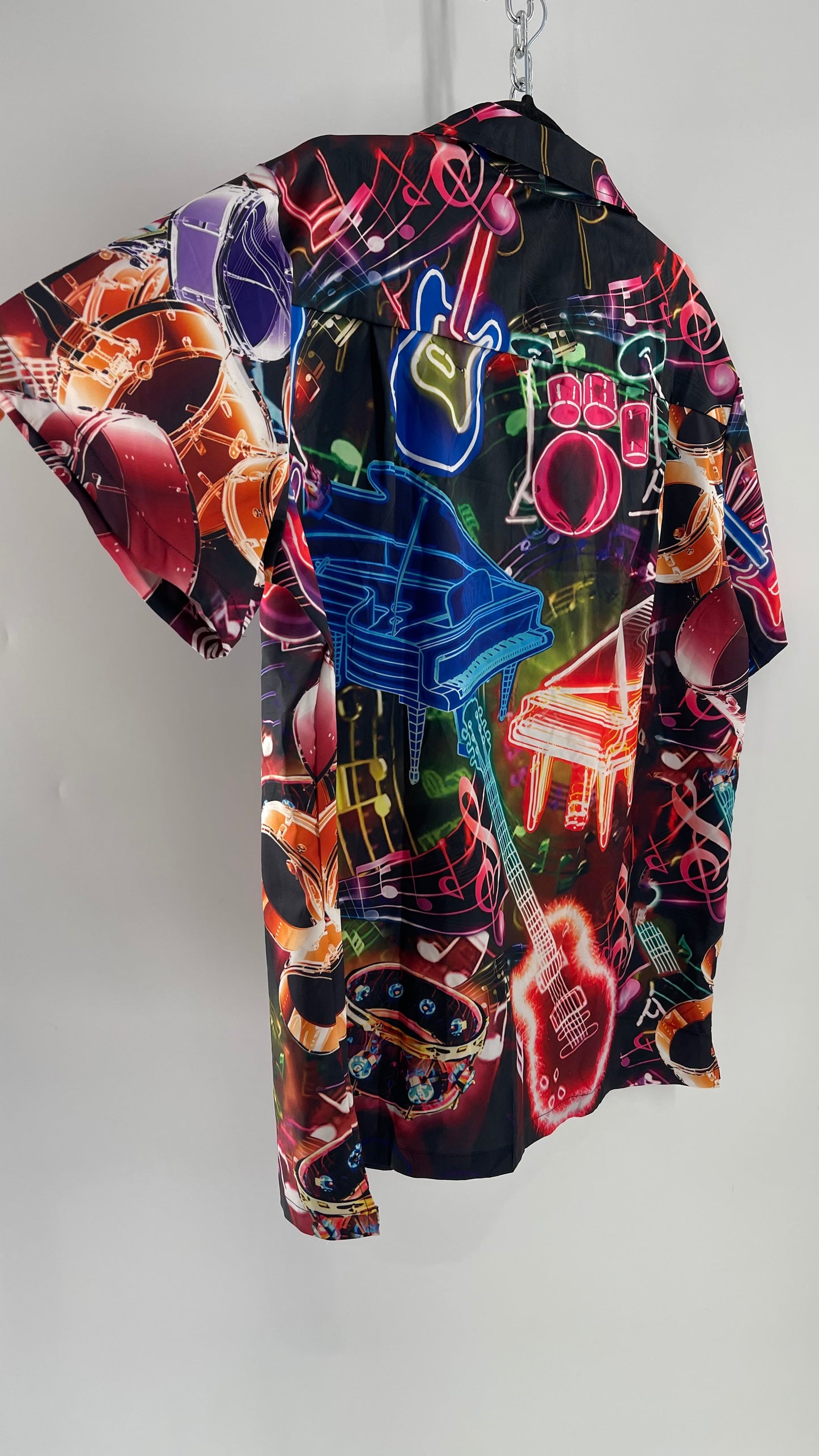 Deadstock Vintage Neon Music Motif Short Sleeve Button Up (Large)