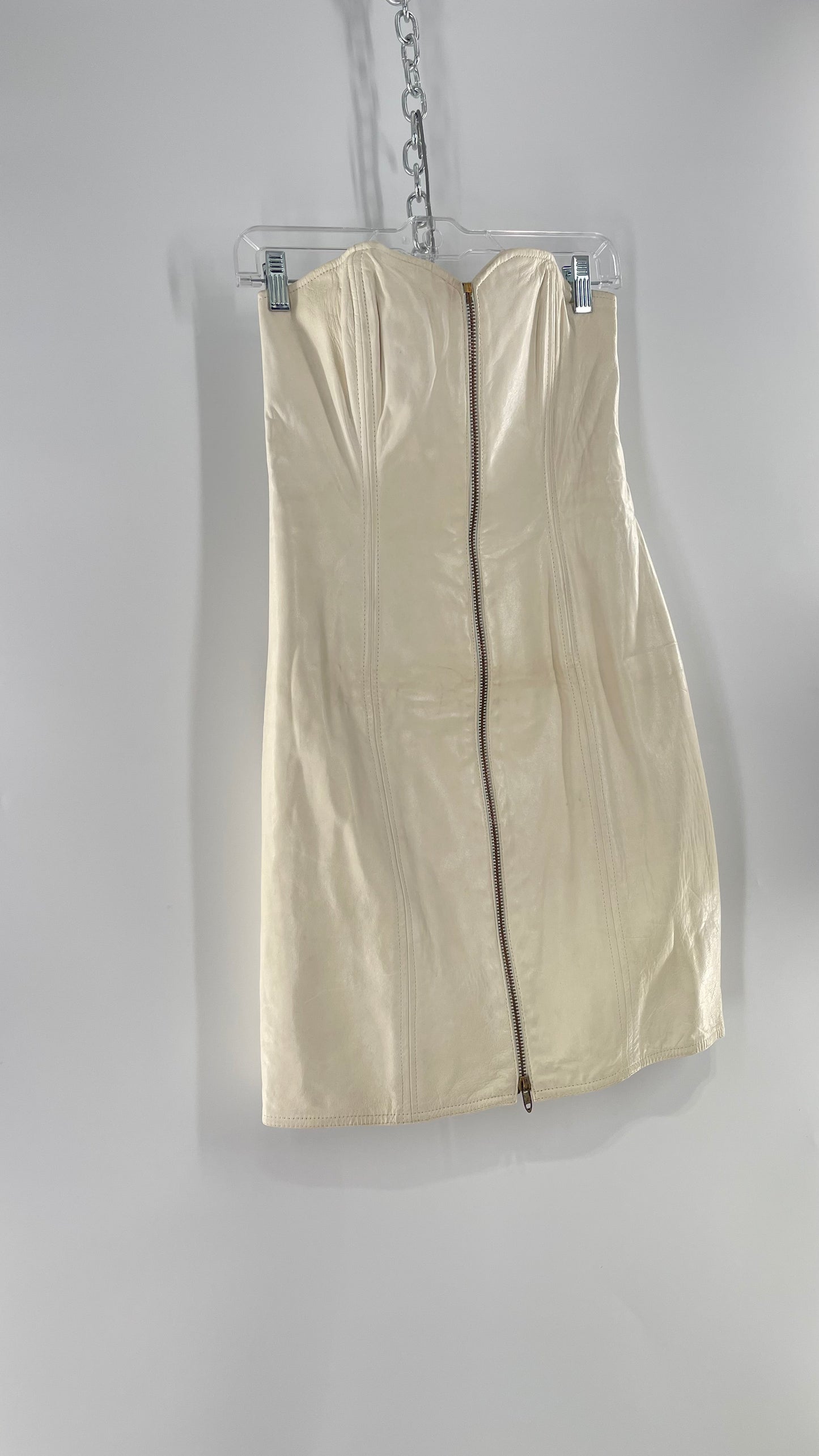 Vintage White Leather Zip Front Mini Dress *Handmade* (Size Small/Medium)