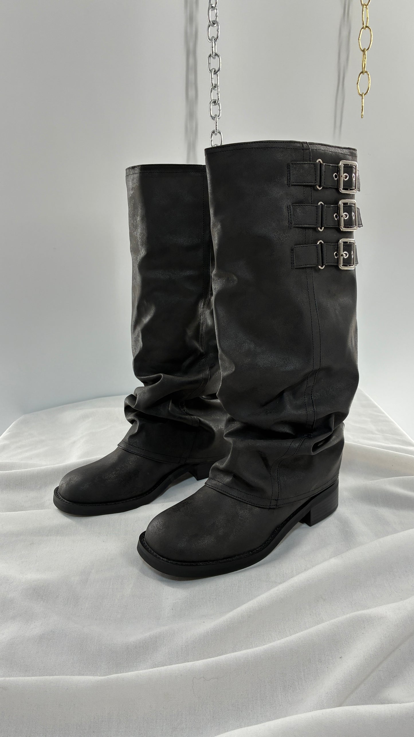 Square Toe Stacked Moto Boot (7.5)