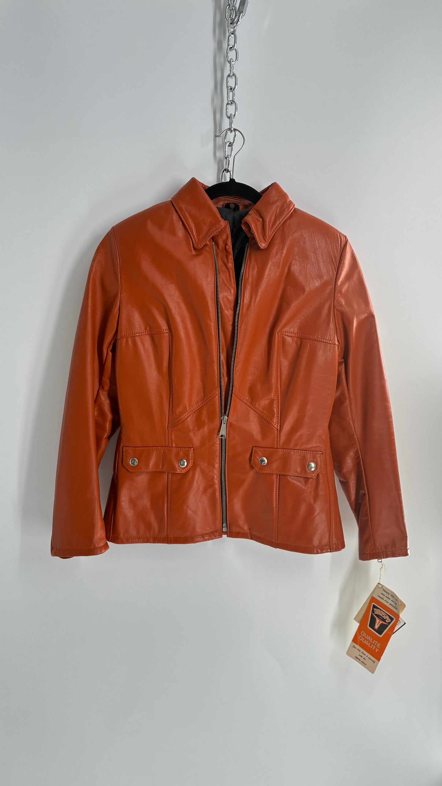 Deadstock Vintage 1970s DROSPO Orange Genuine Leather Fitted Jacket (12)