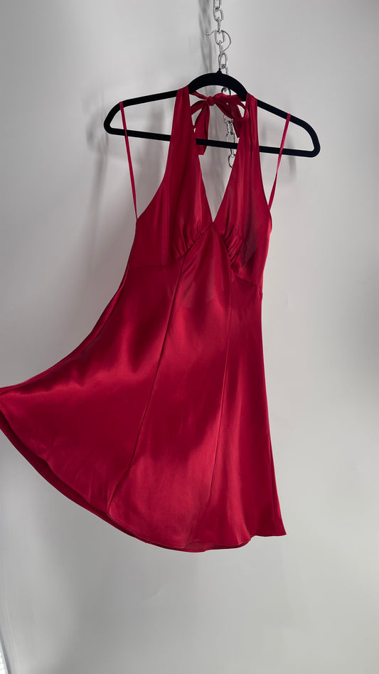 Vintage Fredericks of Hollywood Red Satin Slip Mini (Small)