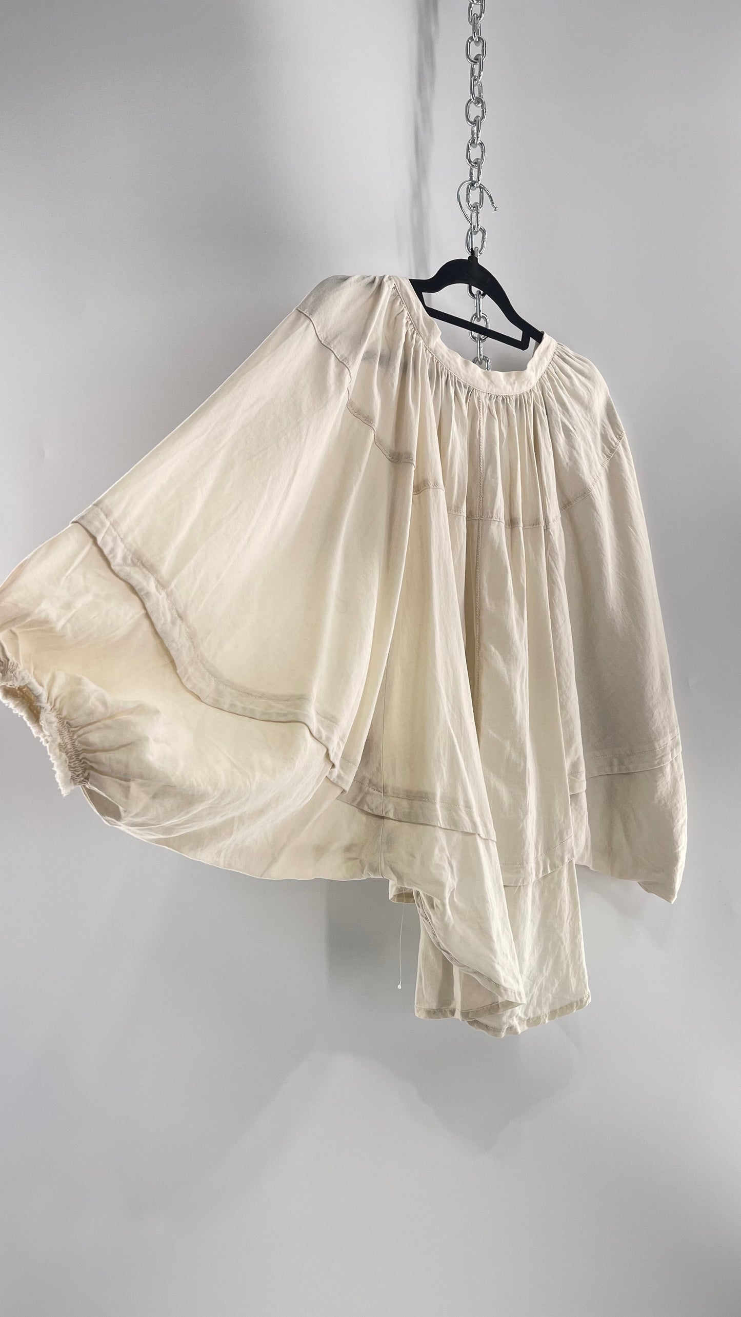 Free People Beige Off White Billow/ Prairie Sleeve Cape Blouse (Small)