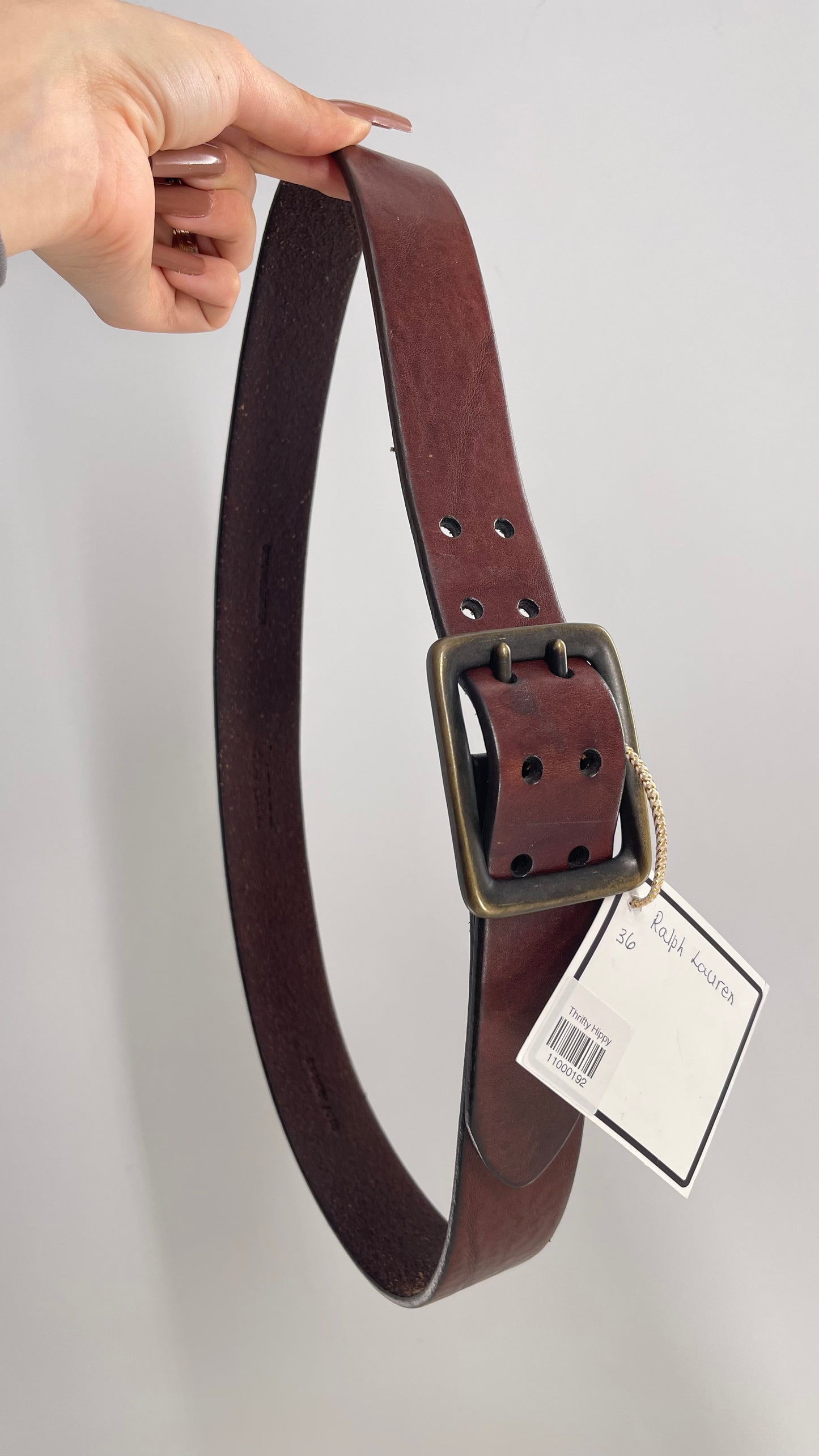 Vintage Ralph Lauren Genuine Brown Leather Belt With Brass Buckle (Medium)