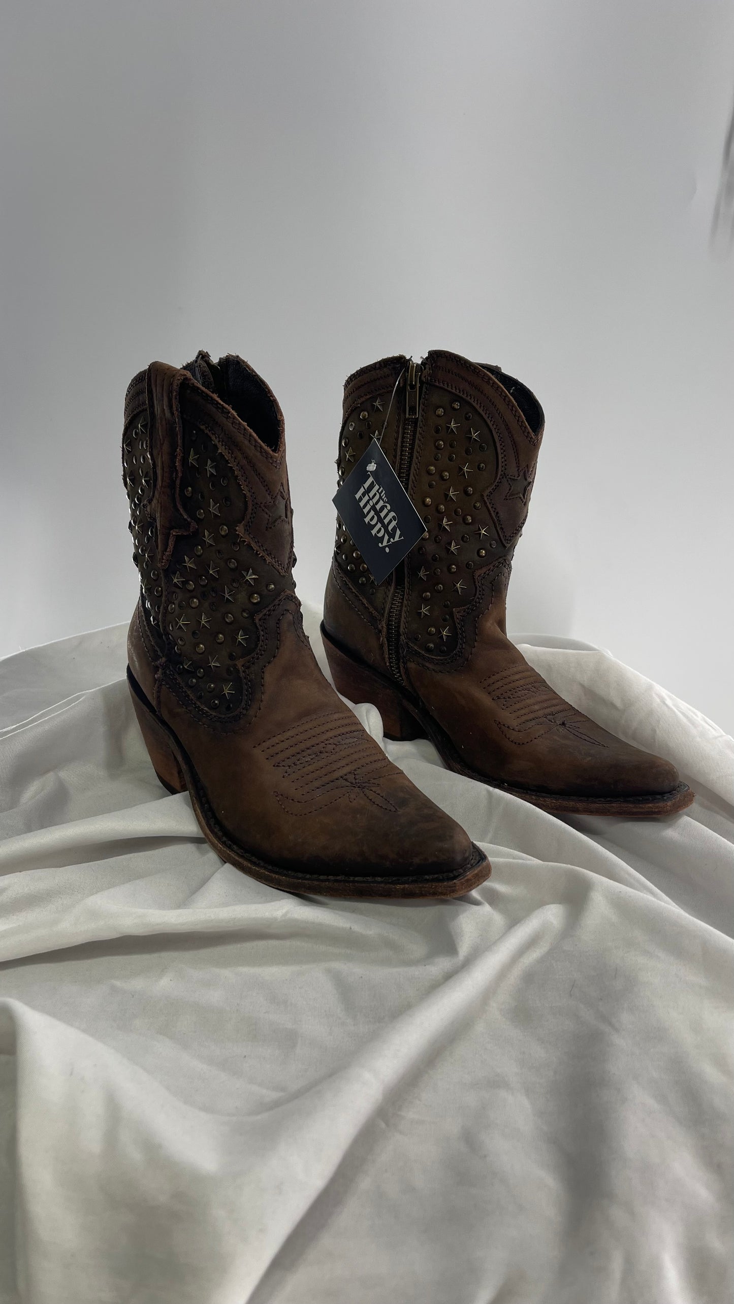 LIBERTY BLACK Handmade in Mexico Leather Cowboy Boots with Star Studs (7.5)