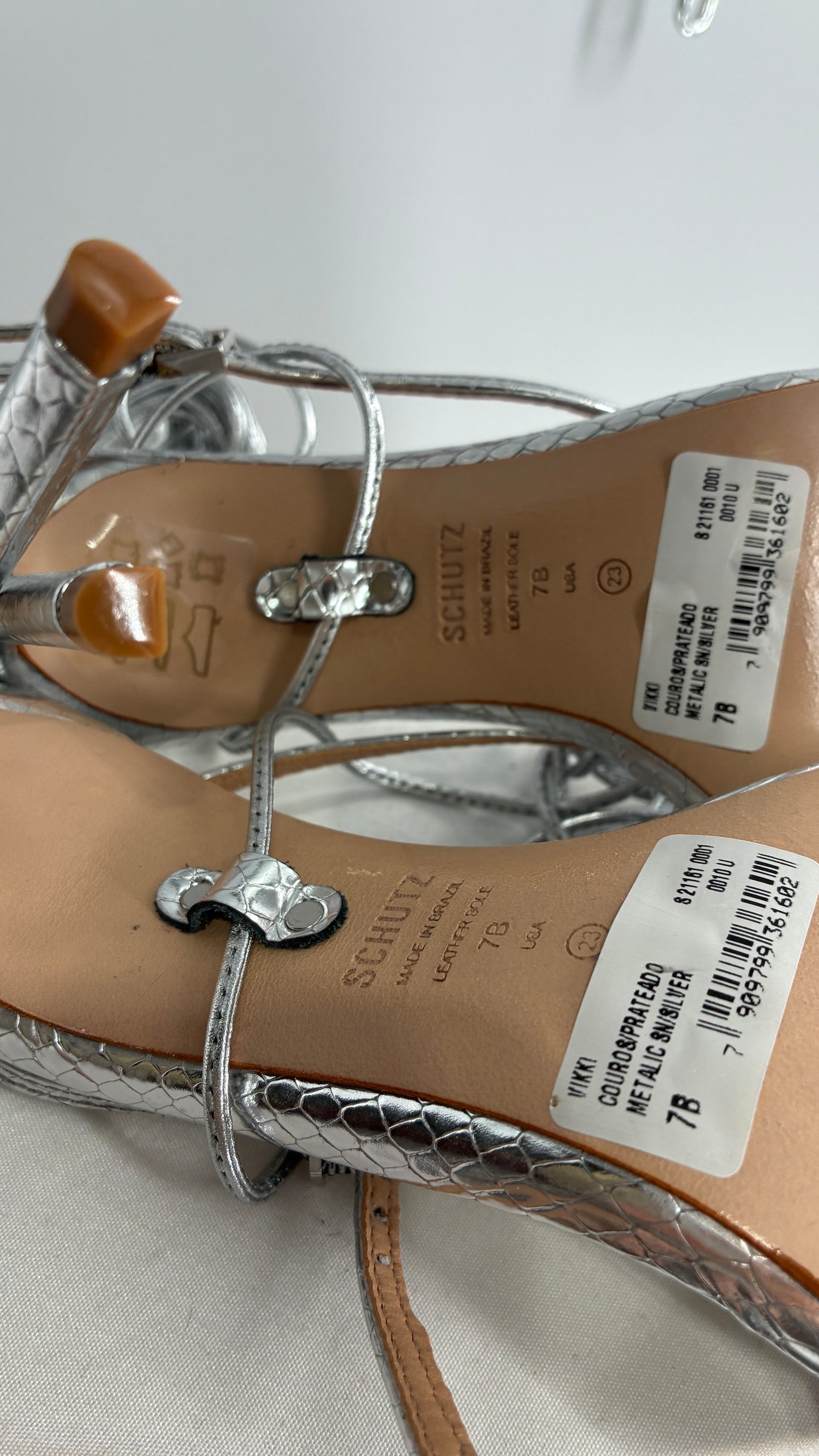 SCHÜTZ Silver Angular Tie Up Heels with Mirror Toe Detail (7)