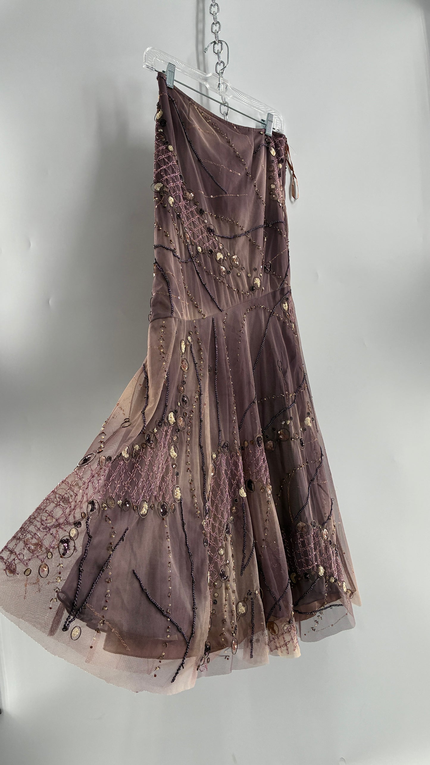 Vintage ALBERTO MAKALI Completely Embroidered and Beaded Maxi Asymmetric Dusty Purple Skirt (4)