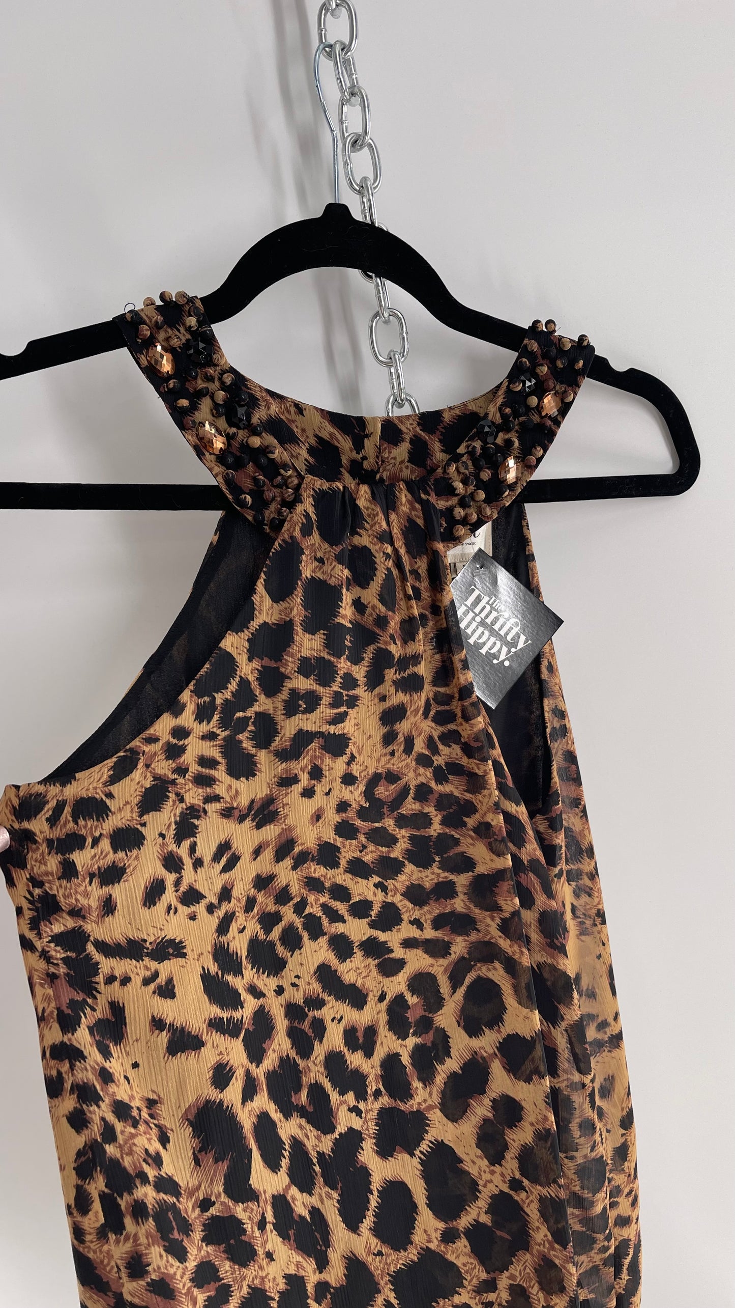 Vintage Cheetah Printed Choker Tunic Blouse with Beaded Neck (8)