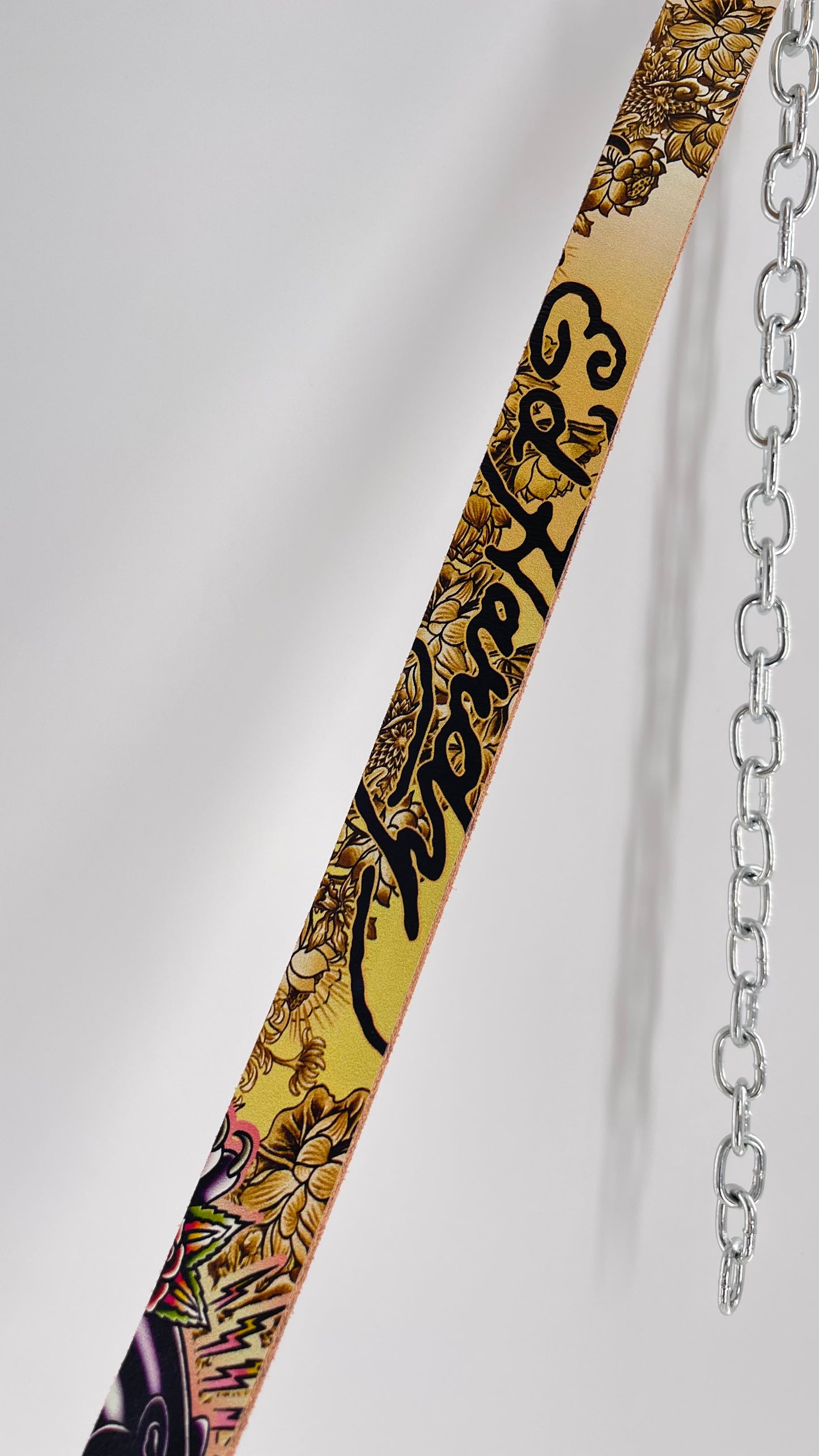 Ed Hardy Genuine Leather Belt with Rhinestones and Jaguars (M)