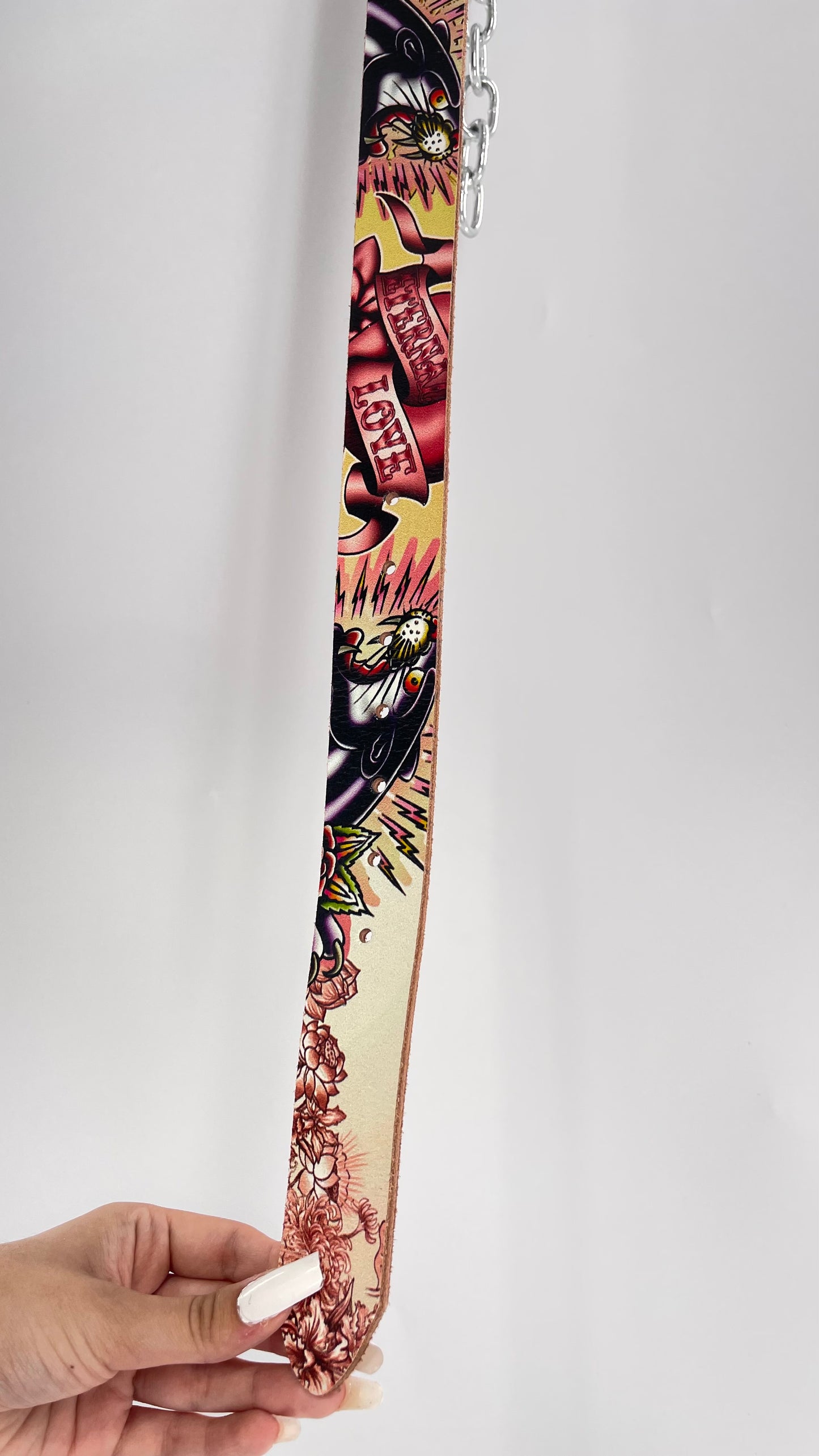 Ed Hardy Genuine Leather Belt with Rhinestones and Jaguars (M)