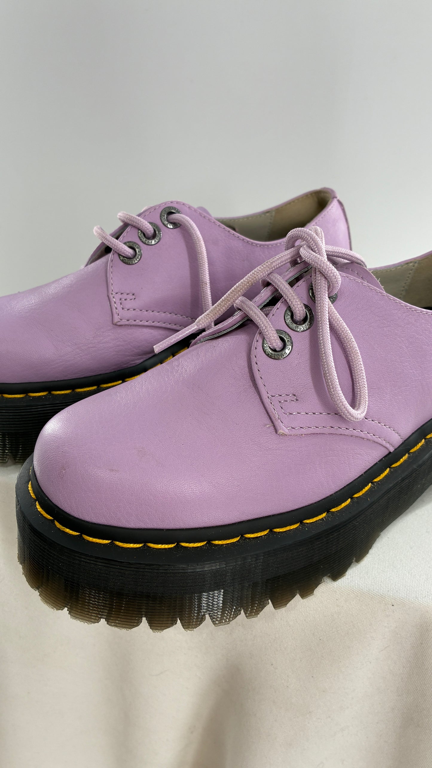 Vintage Dr. Martens 1461 Quad II, Lilac Purple, Pisa Leather Platform Oxfords (6)
