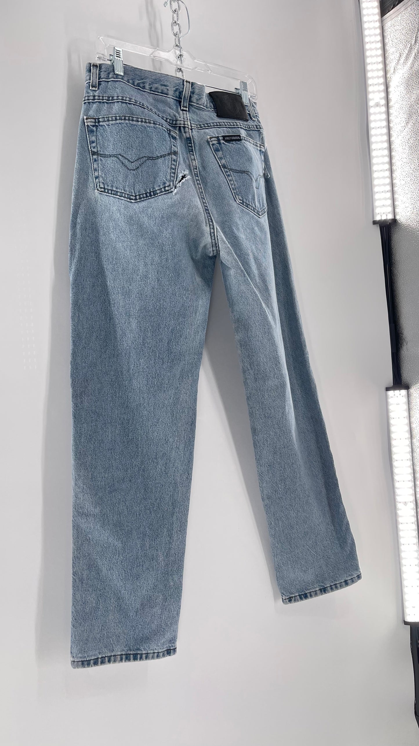 Harley Davidson Light Wash Straight Legs with Tears/ Distressing (31/32)