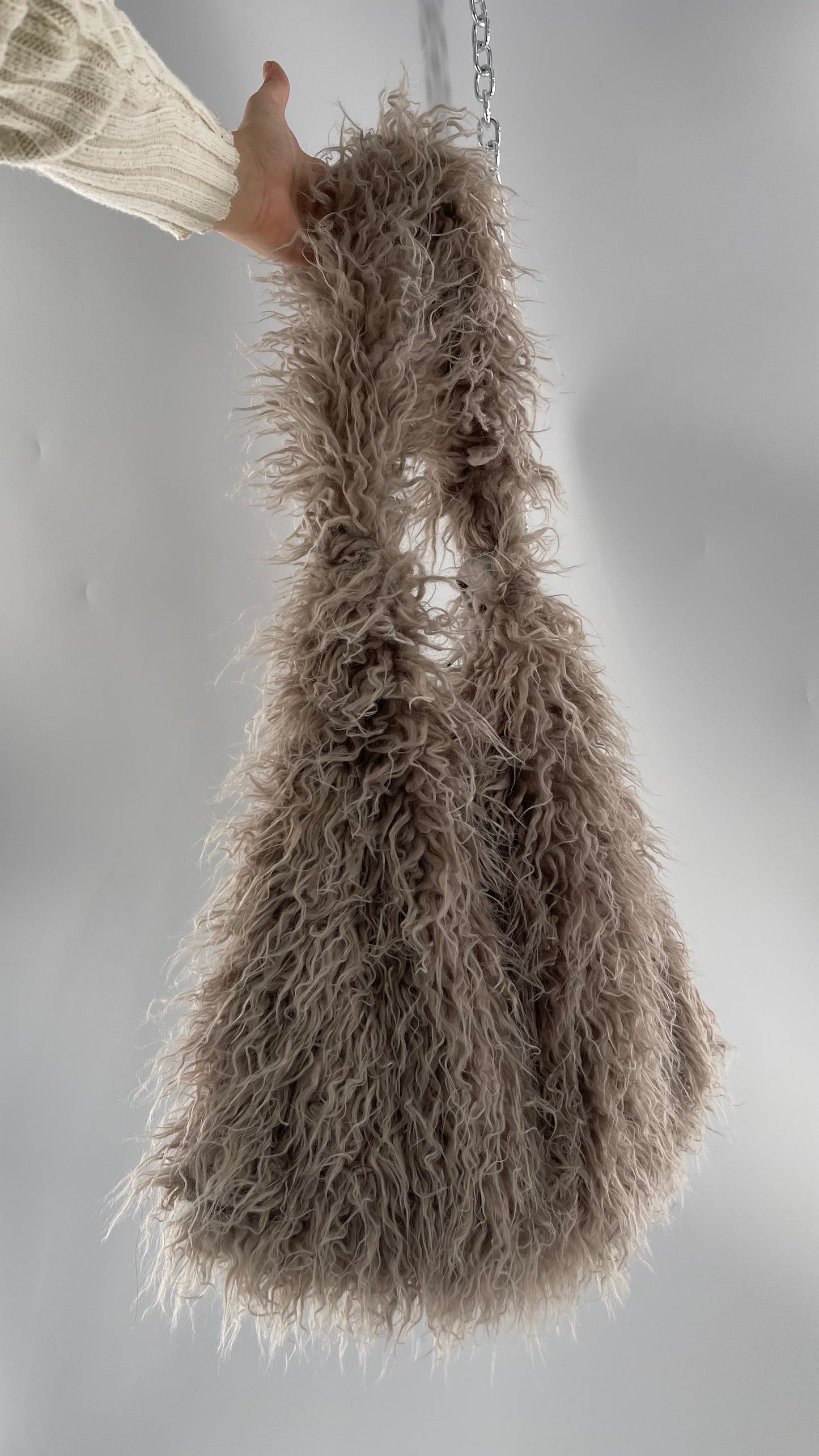 Free People Grey Shaggy Tote Bag