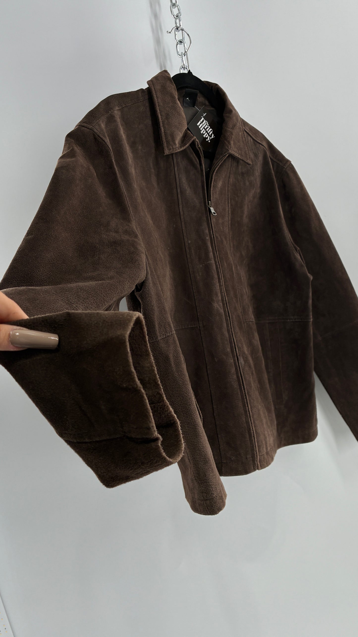 Vintage Liz Claiborne Dark Brown Genuine Suede Leather Jacket (Large)